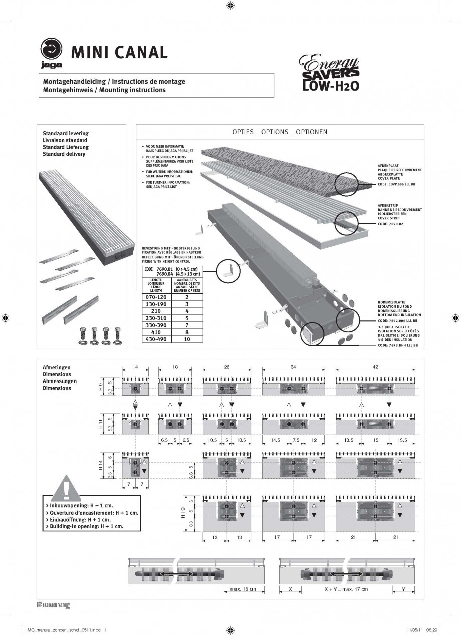 Pagina 1-Convectoare de pardoseala JAGA MINI CANAL Instructiuni montaj, utilizare Engleza, Germana, Rusa,...