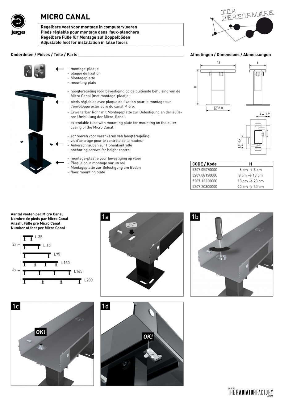 Pagina 1 - Montaj picioruse pentru ventiloconvector JAGA MICRO CANAL Instructiuni montaj, utilizare ...