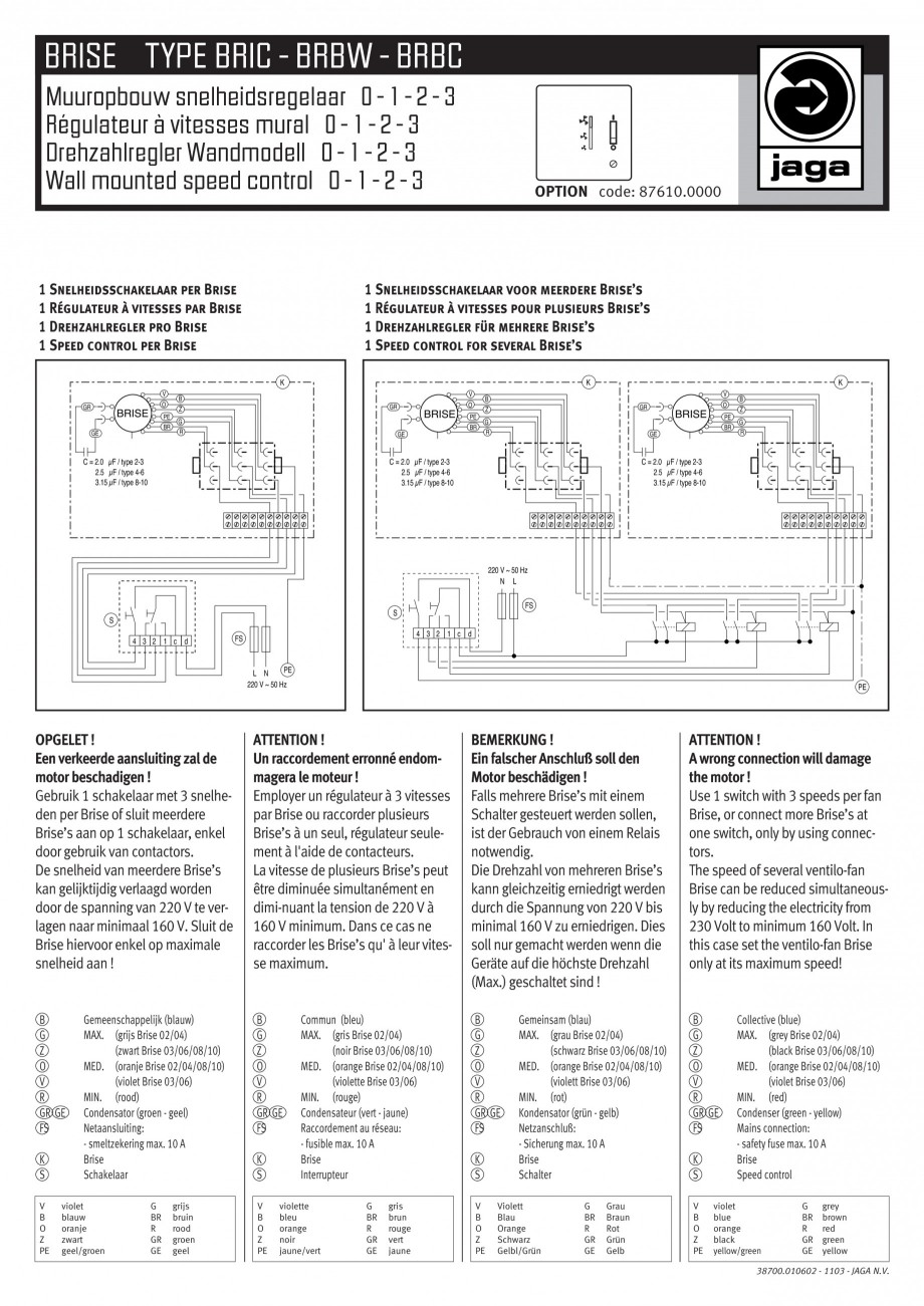 Pagina 1-Schema electrica - Ventiloconvectoare - BRIC - BRBW - BRBC JAGA Instructiuni montaj, utilizare...