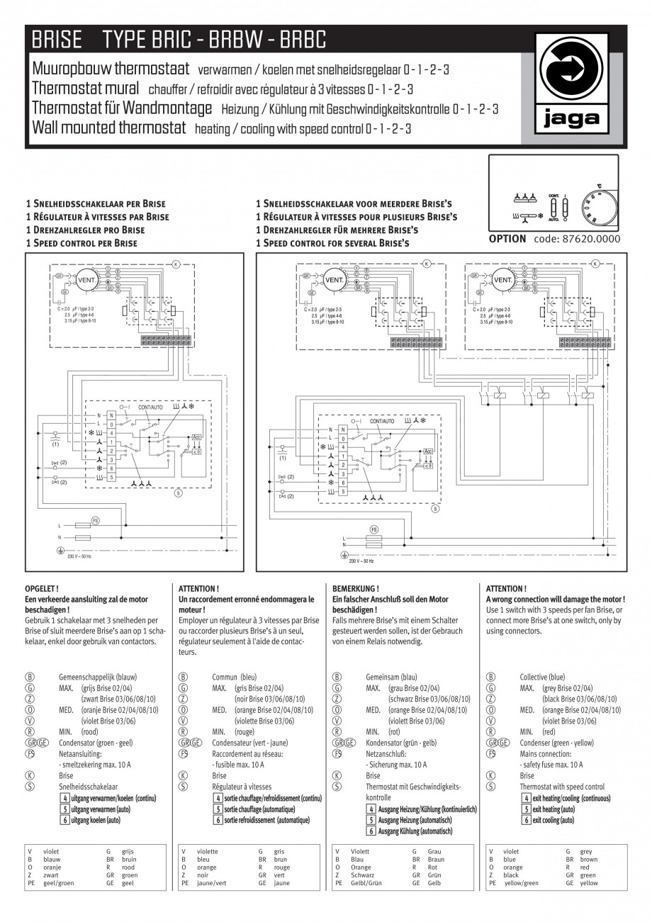 Pagina 2-Schema electrica - Ventiloconvectoare - BRIC - BRBW - BRBC JAGA Instructiuni montaj, utilizare...
