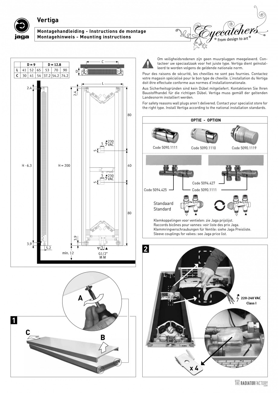 Pagina 1 - Radiator de joasa temperatura cu design special JAGA VERTIGA HYBRID Instructiuni montaj, ...