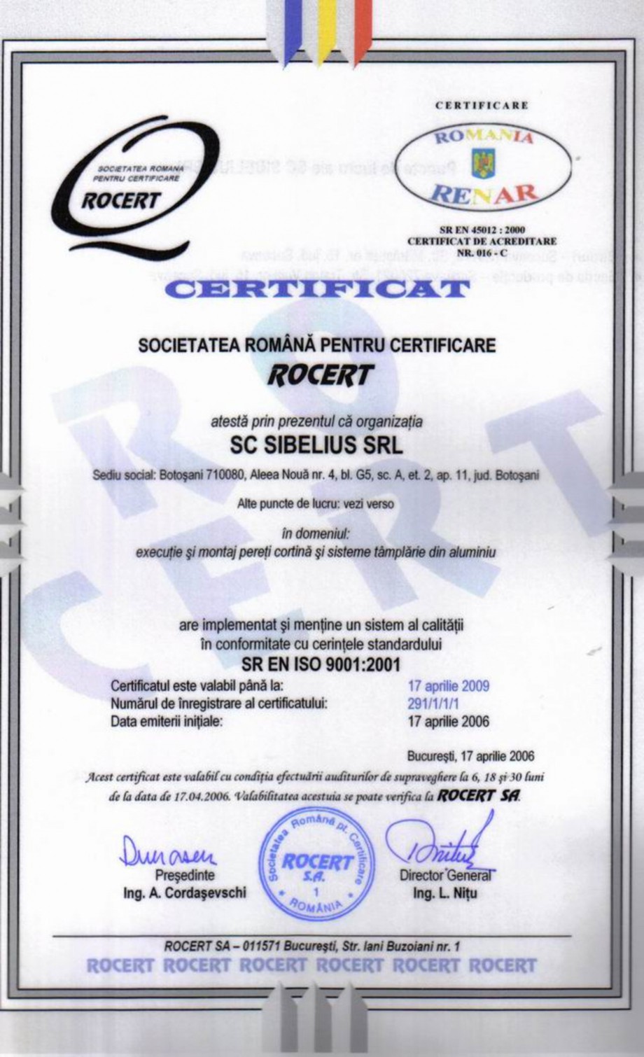 Pagina 1-Certificat ISO 9001 2001
  Certificare produs Romana 