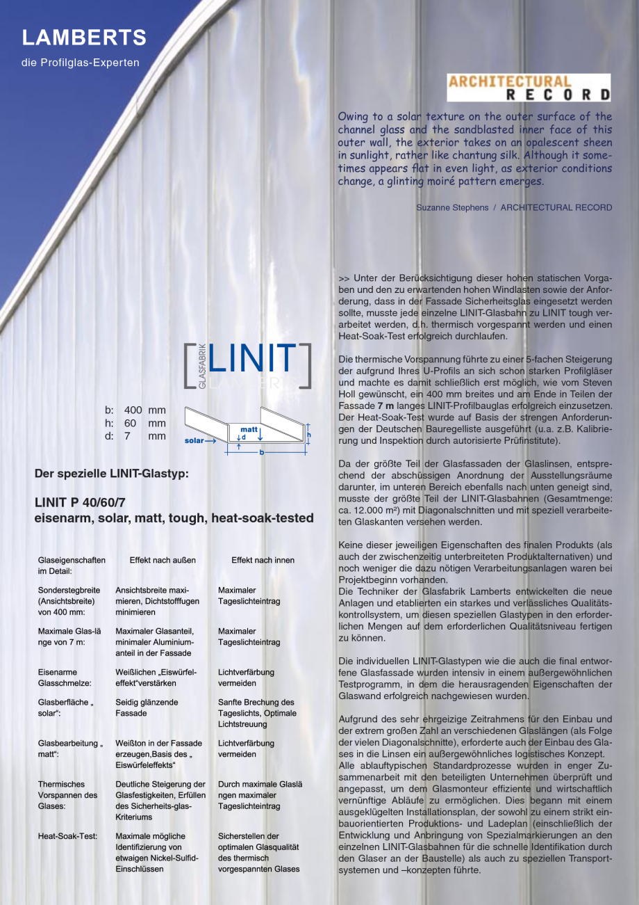 Pagina 7-Catalog de prezentare - Sticla in forma de U LINIT LINIT U Catalog, brosura Engleza die Verwendung...