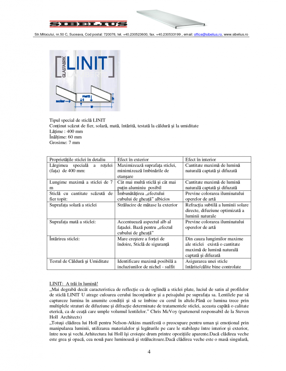 Pagina 4-Sticla in forma de U LINIT LINIT U Catalog, brosura Romana pacă Transparentă Închisă Luminoasă ...