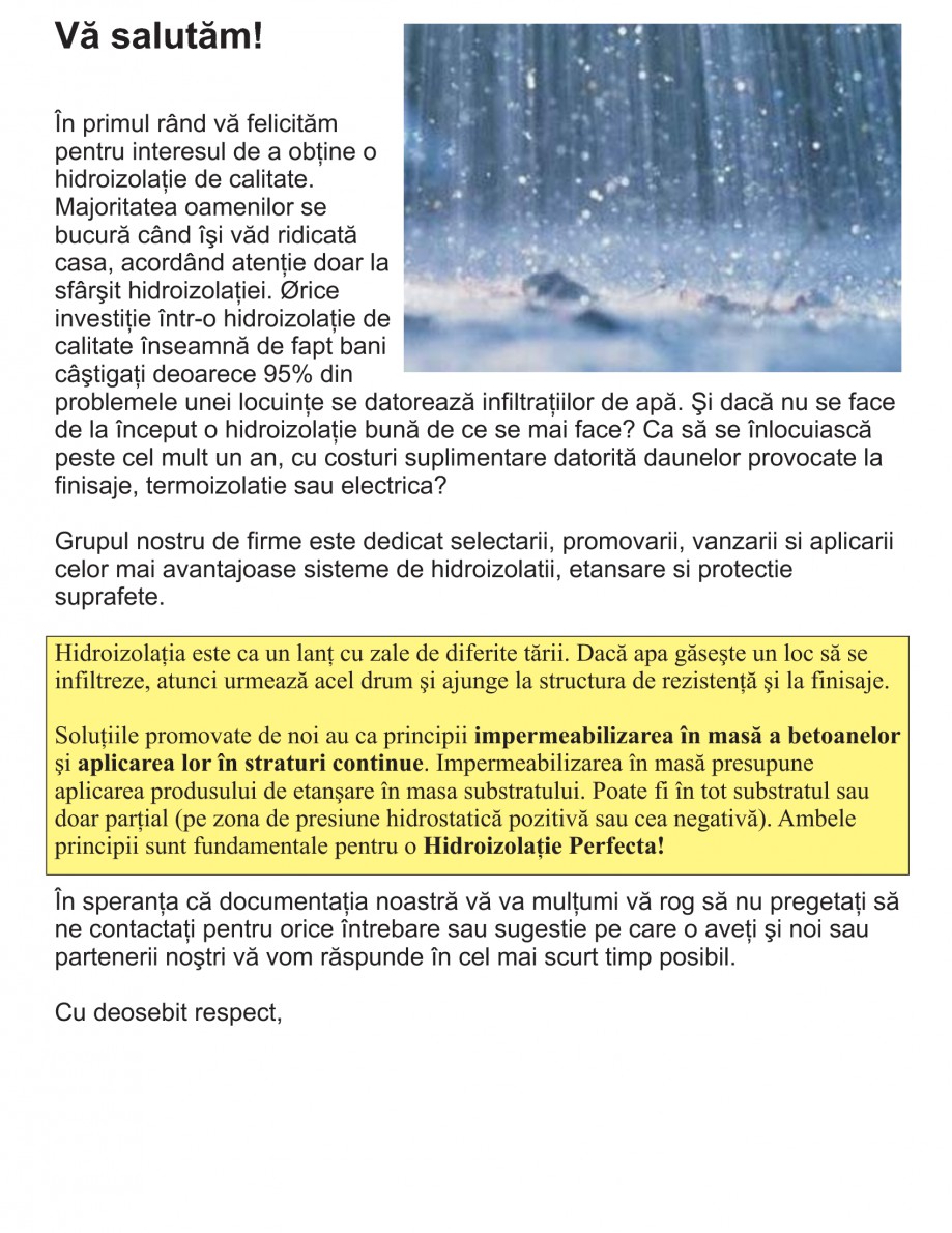 Pagina 3-Solutii complete pentru hidroizolatii, stansari, curatare si protectie suprafete
 UNICO PROFIT...
