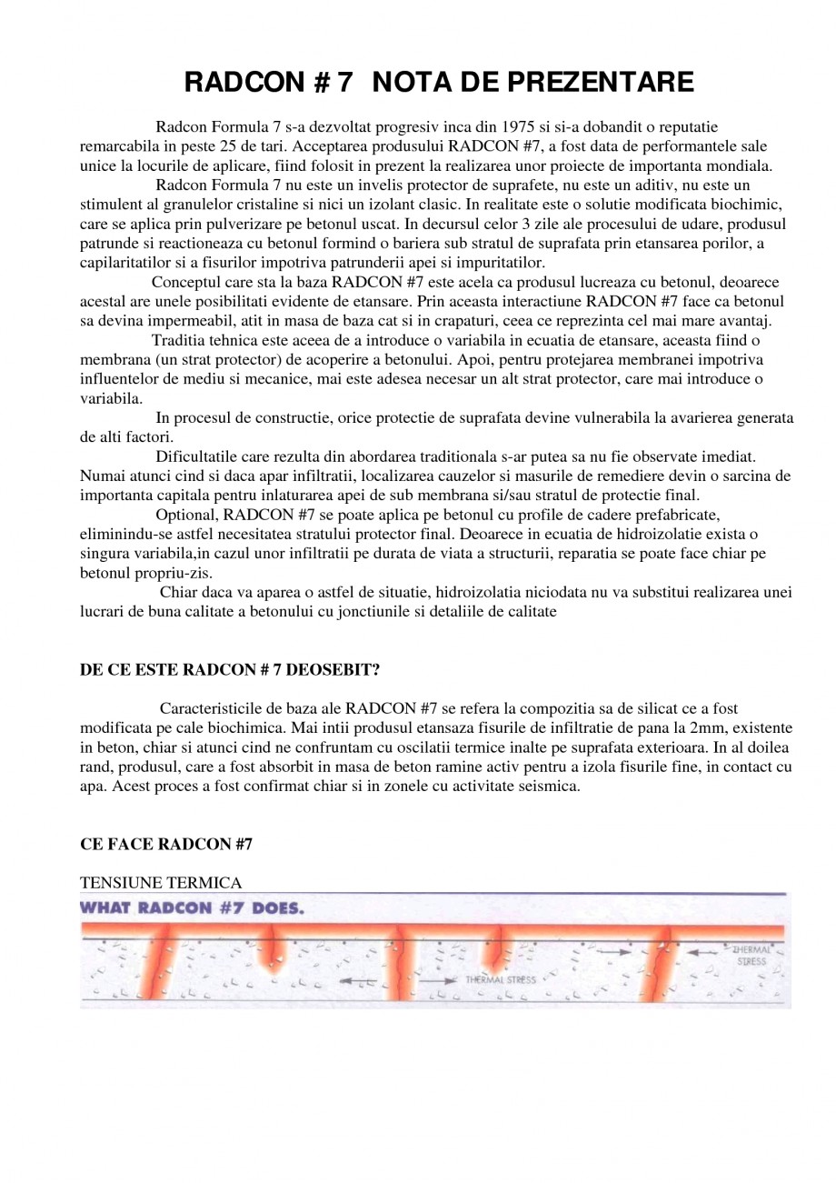 Pagina 1-Tratament de impermeabilizare
 UNICO PROFIT RADCON FORMULA #7 Catalog, brosura Romana RADCON #7 NOTA...