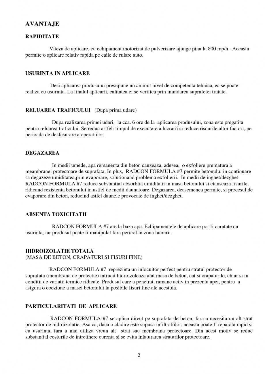 Pagina 2-Tratament de impermeabilizare
 UNICO PROFIT RADCON FORMULA #7 Catalog, brosura Romana betonul sa...