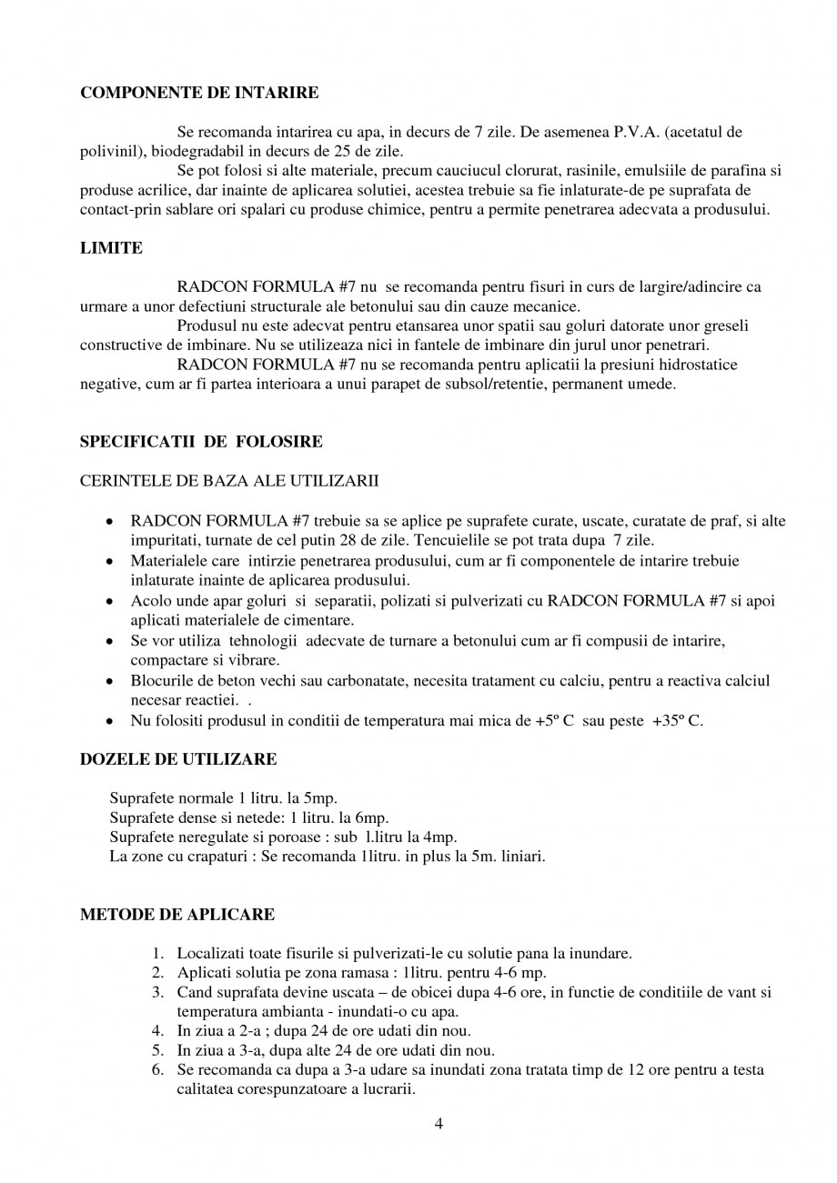 Pagina 4-Tratament de impermeabilizare
 UNICO PROFIT RADCON FORMULA #7 Catalog, brosura Romana h. Aceasta...