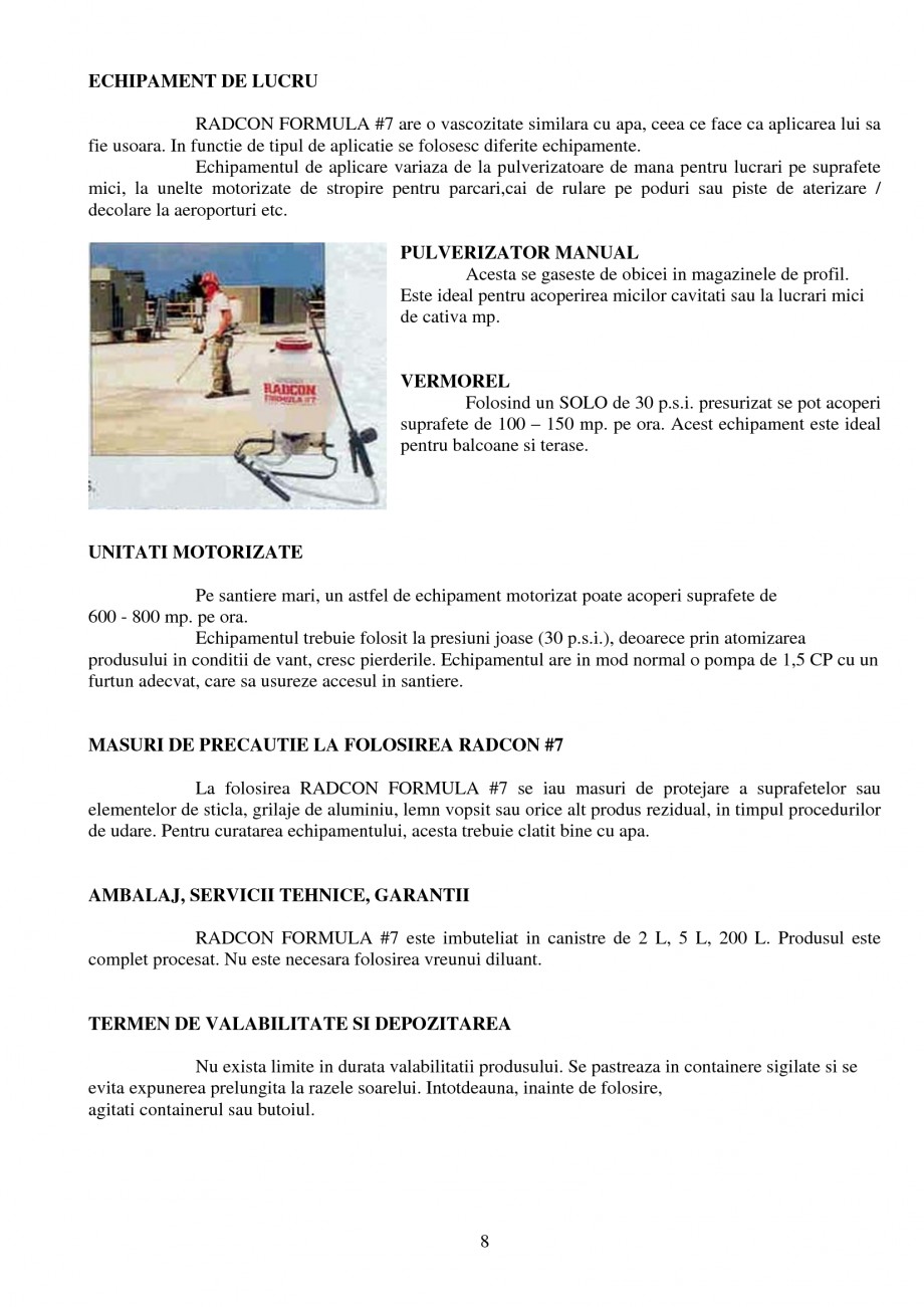 Pagina 8-Tratament de impermeabilizare
 UNICO PROFIT RADCON FORMULA #7 Catalog, brosura Romana ale G.P. sau...