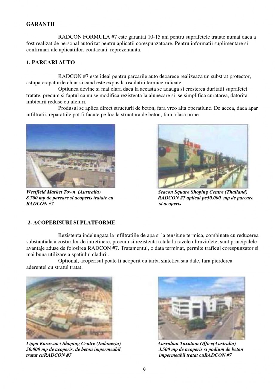 Pagina 9-Tratament de impermeabilizare
 UNICO PROFIT RADCON FORMULA #7 Catalog, brosura Romana LIMITE RADCON ...