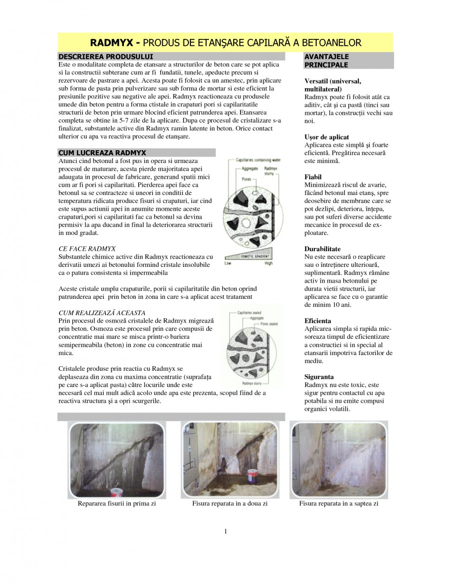 Pagina 1-Produs de etansare capilara a betoanelor
 UNICO PROFIT RADMYX Catalog, brosura Romana RADMYX -...