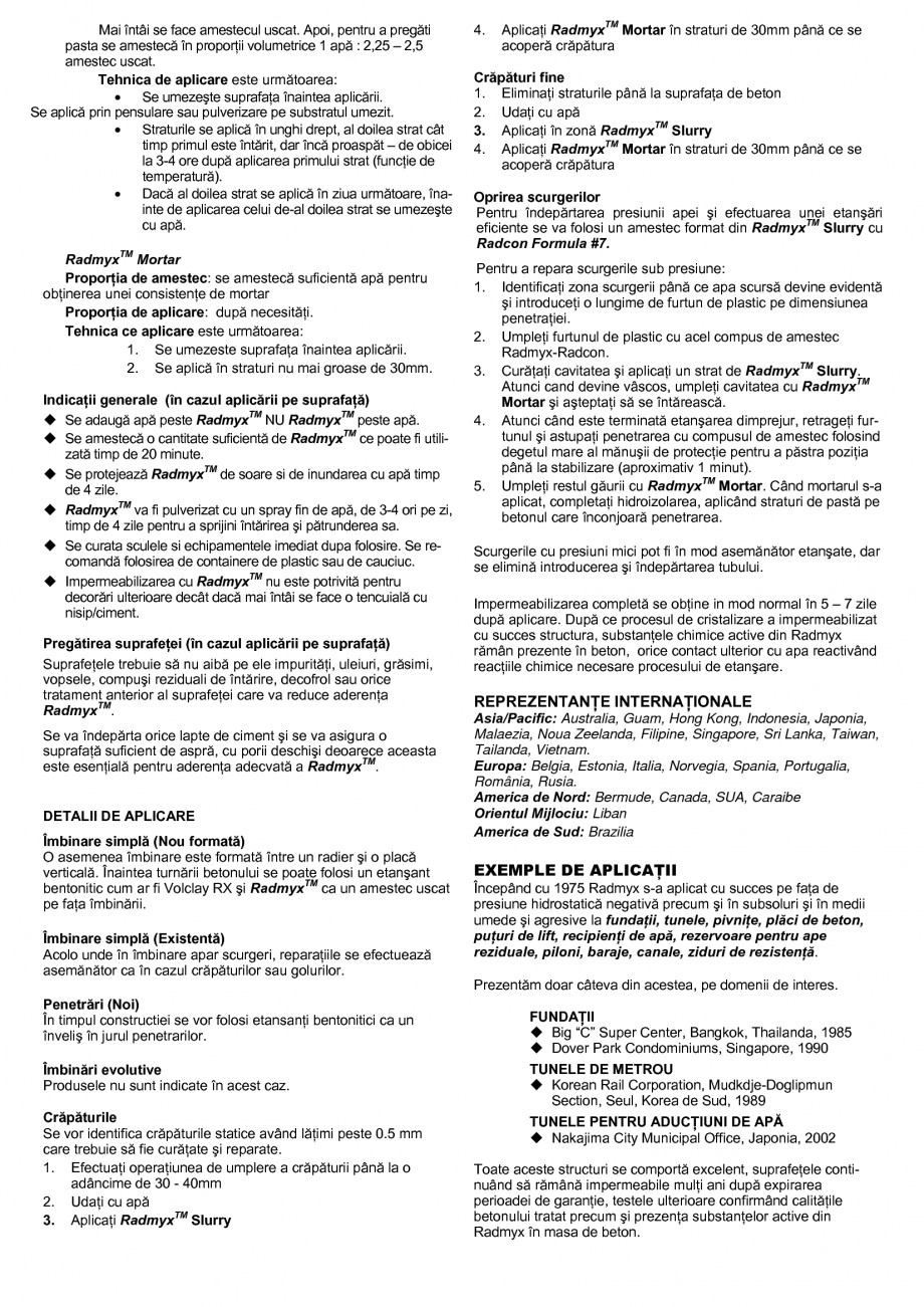 Pagina 2-Sistem de impermeabilizare a capilaritatilor
 UNICO PROFIT RADMYX Fisa tehnica Romana Pentru aceste ...