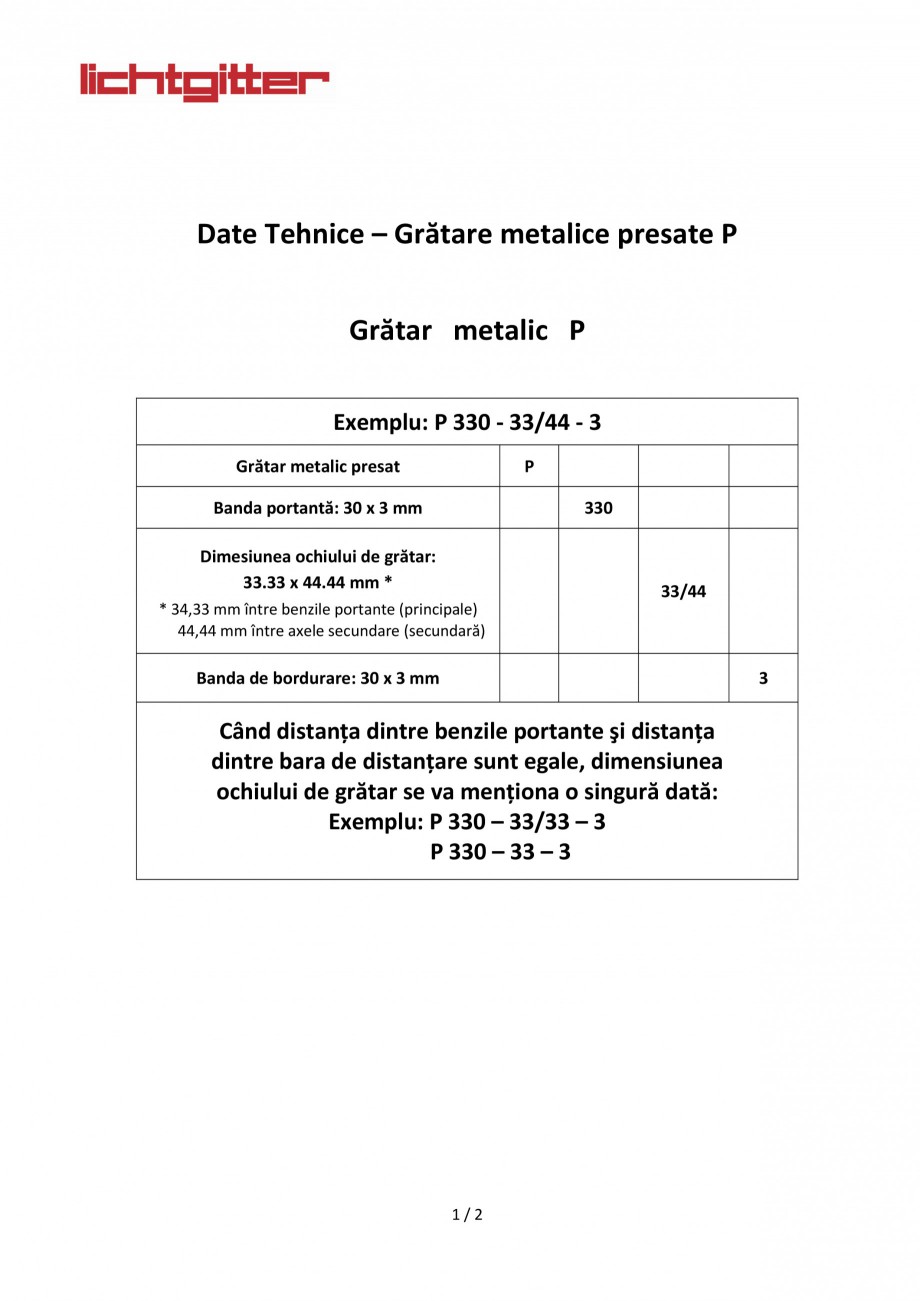 Pagina 1-Gratare metalice presate P LICHTGITTER RO Fisa tehnica Romana  

 
 ...