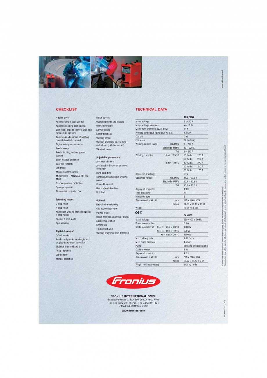 Pagina 6-Echipament sudura MIG/MAG
 FRONIUS TransPuls Synergic 2700 Catalog, brosura Engleza iately lower the...