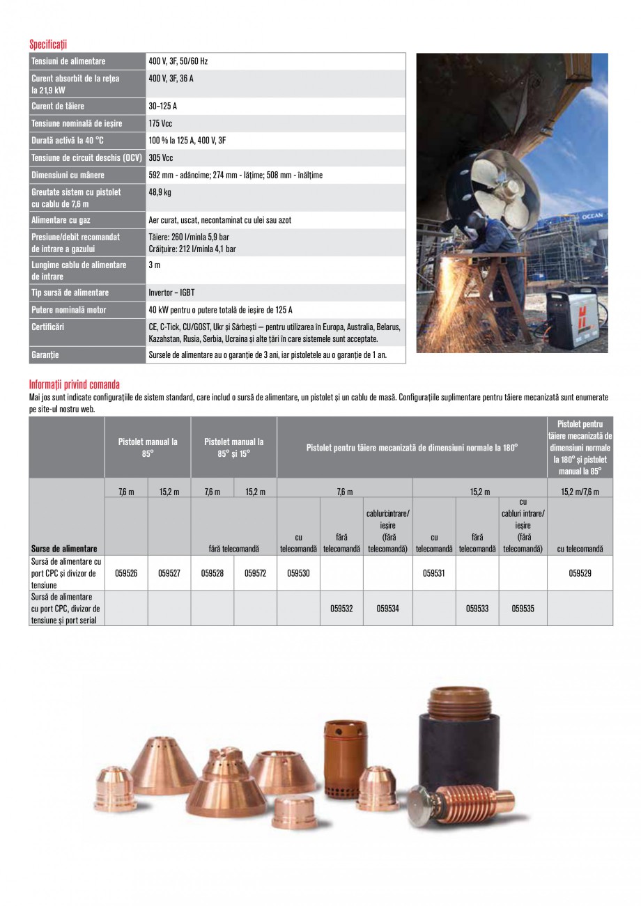 Pagina 2-Aparat de taiere si craituire cu plasma HYPERTHERM Powermax 125 Fisa tehnica Romana i decât cele...