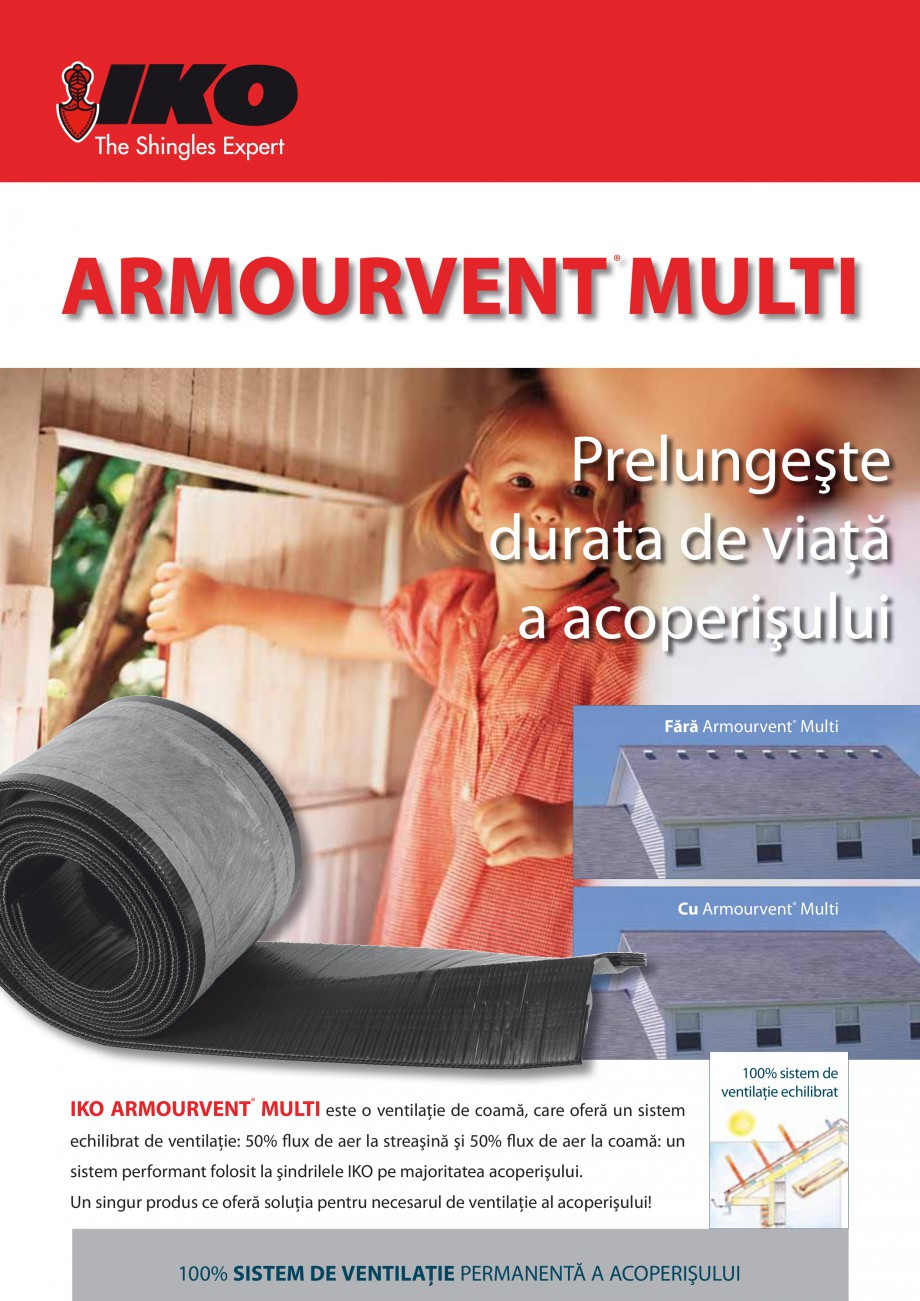 Pagina 1-Ventilatie permanenta pentru acoperis cu sindrila bituminoasa IKO ARMOURVENT MULTI Accesorii Romana ...
