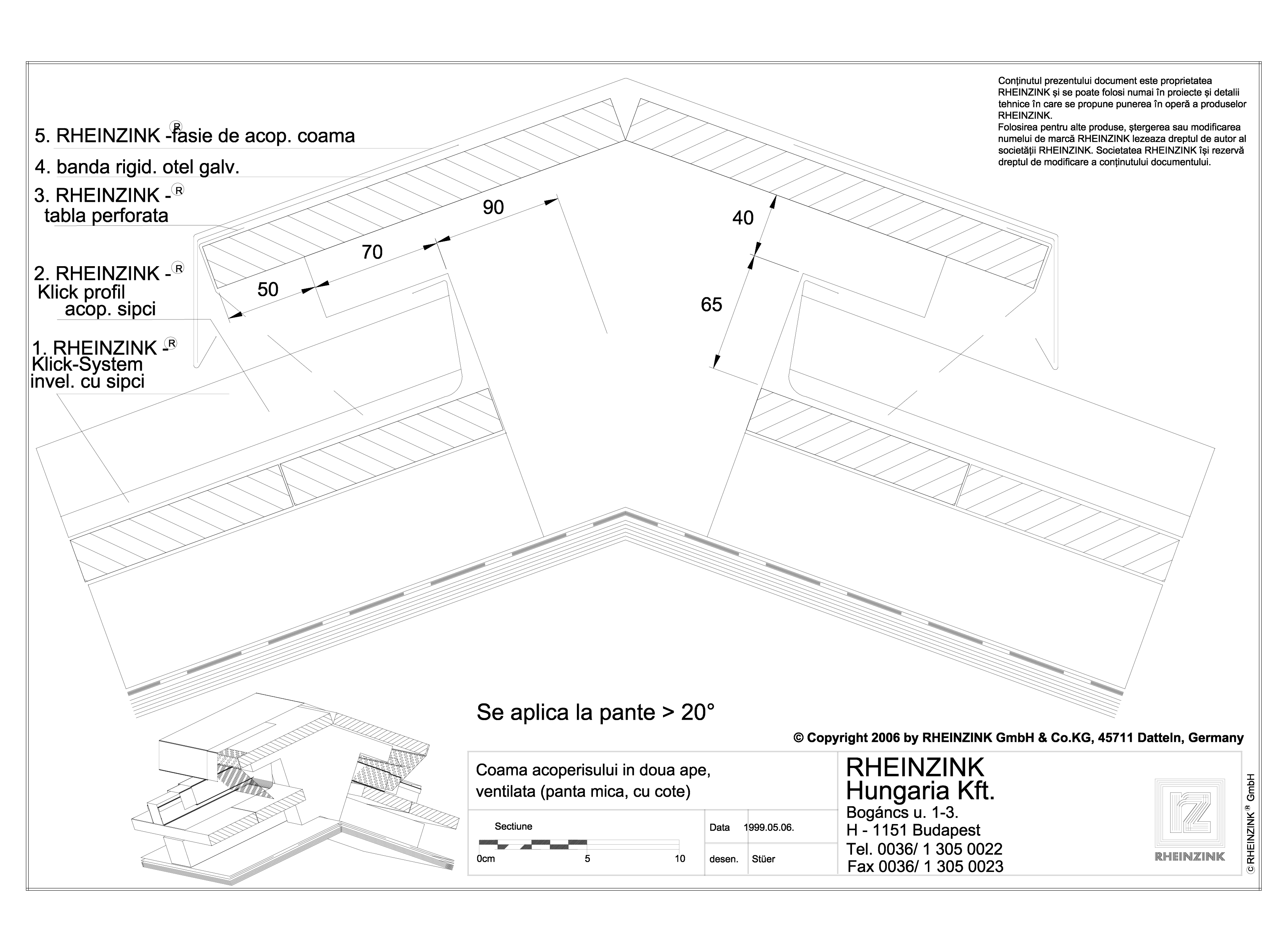 Pagina 1 - CAD-DWG Tabla plana pentru invelitori titan zinc - Coama acoperisului in doua ape, cu...