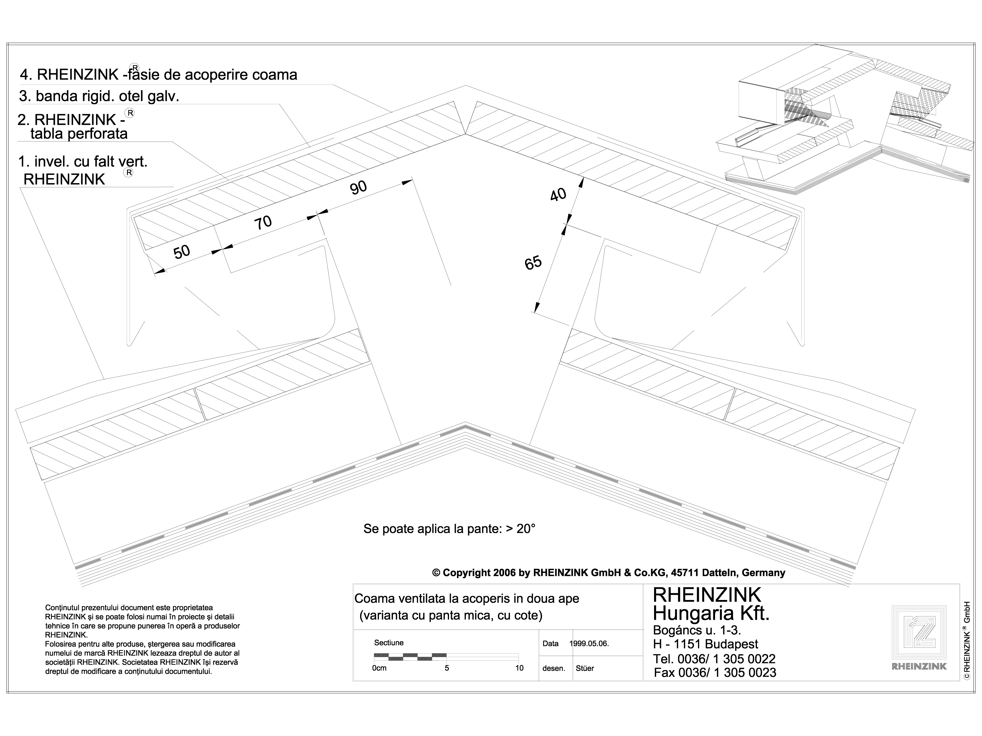 Pagina 1 - CAD-DWG Tabla plana pentru invelitori titan zinc - Coama ventilata la acoperis in doua...