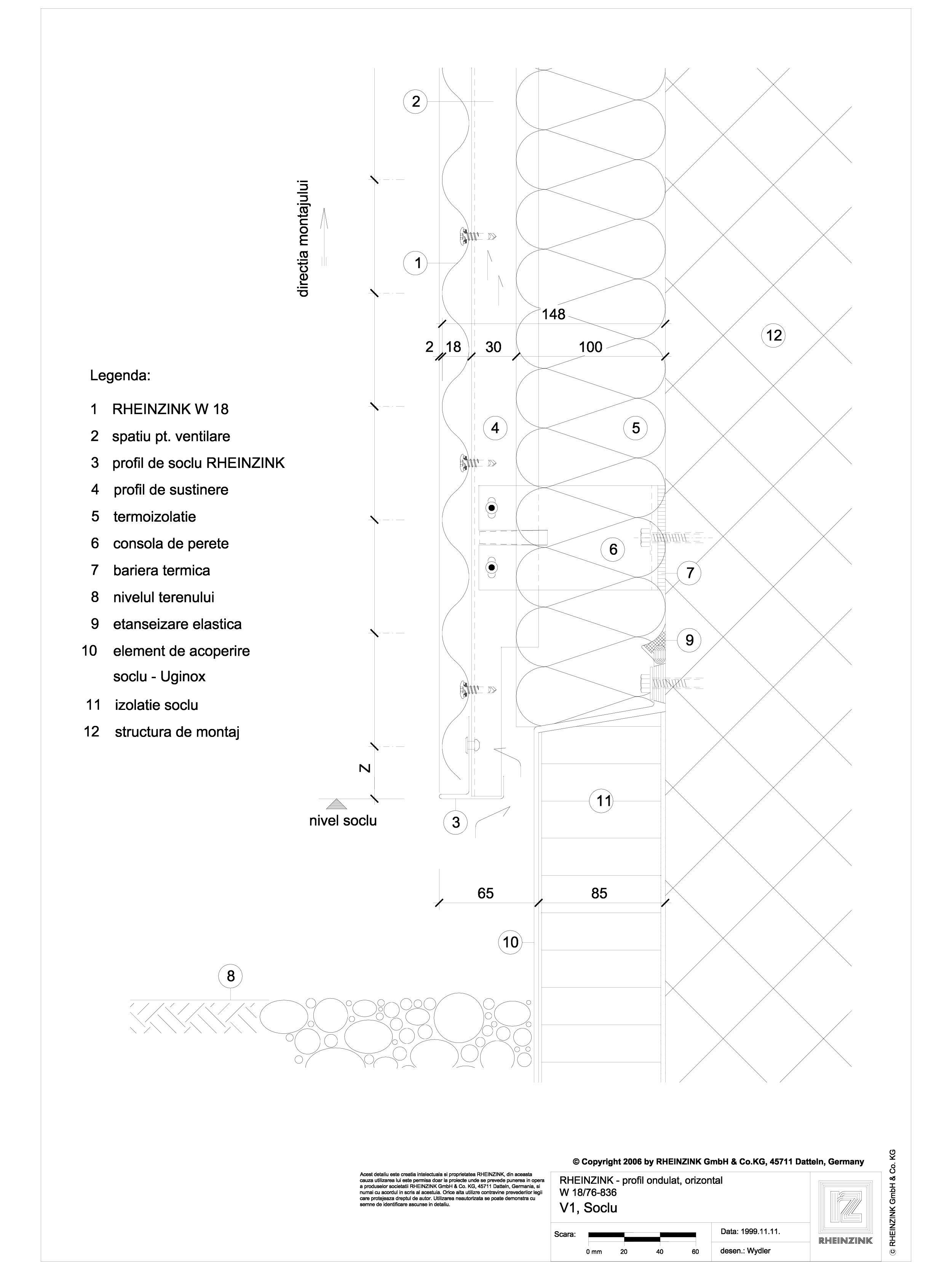 Pagina 1 - CAD-DWG V1 Soclu cu profil cu forma de lama, in planul peretelui RHEINZINK Detaliu de...