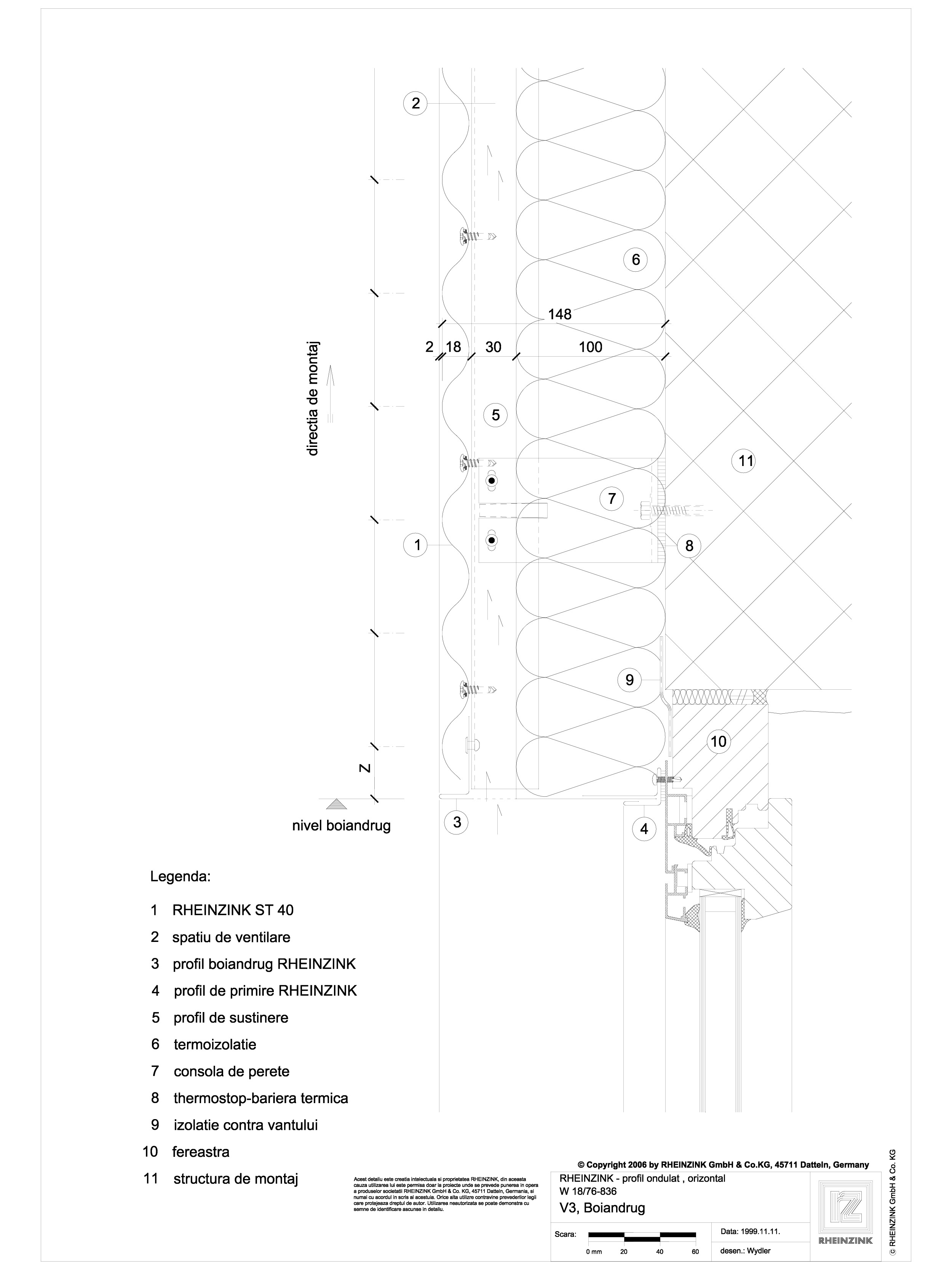 Pagina 1 - CAD-DWG V3 Boiandrug cu profil cu forma de lama, in planul peretelui RHEINZINK Detaliu de...