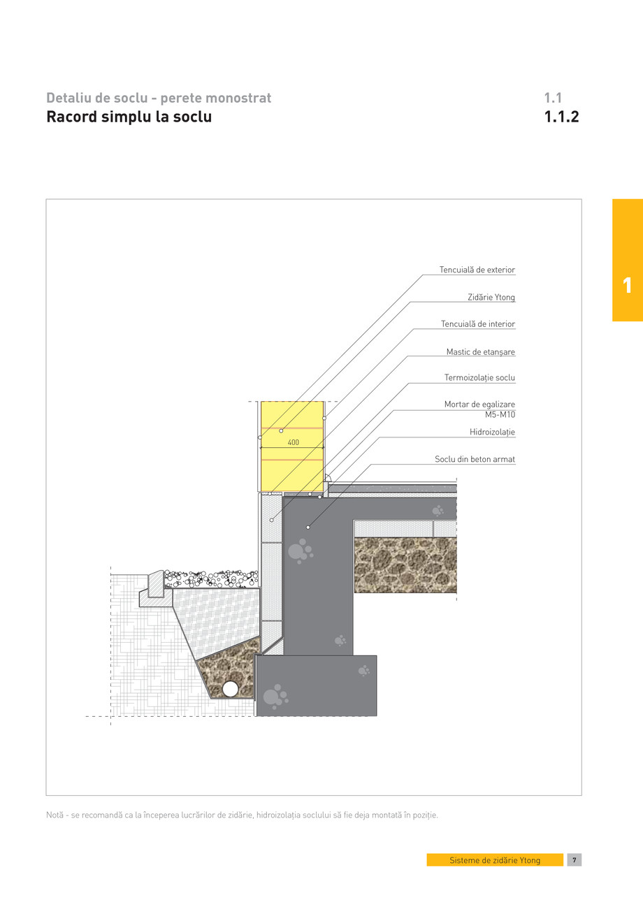 Pagina 1-CAD-PDF Detaliu de soclu - perete monostrat. Racord simplu la soclu YTONG Detaliu de montaj A+,...