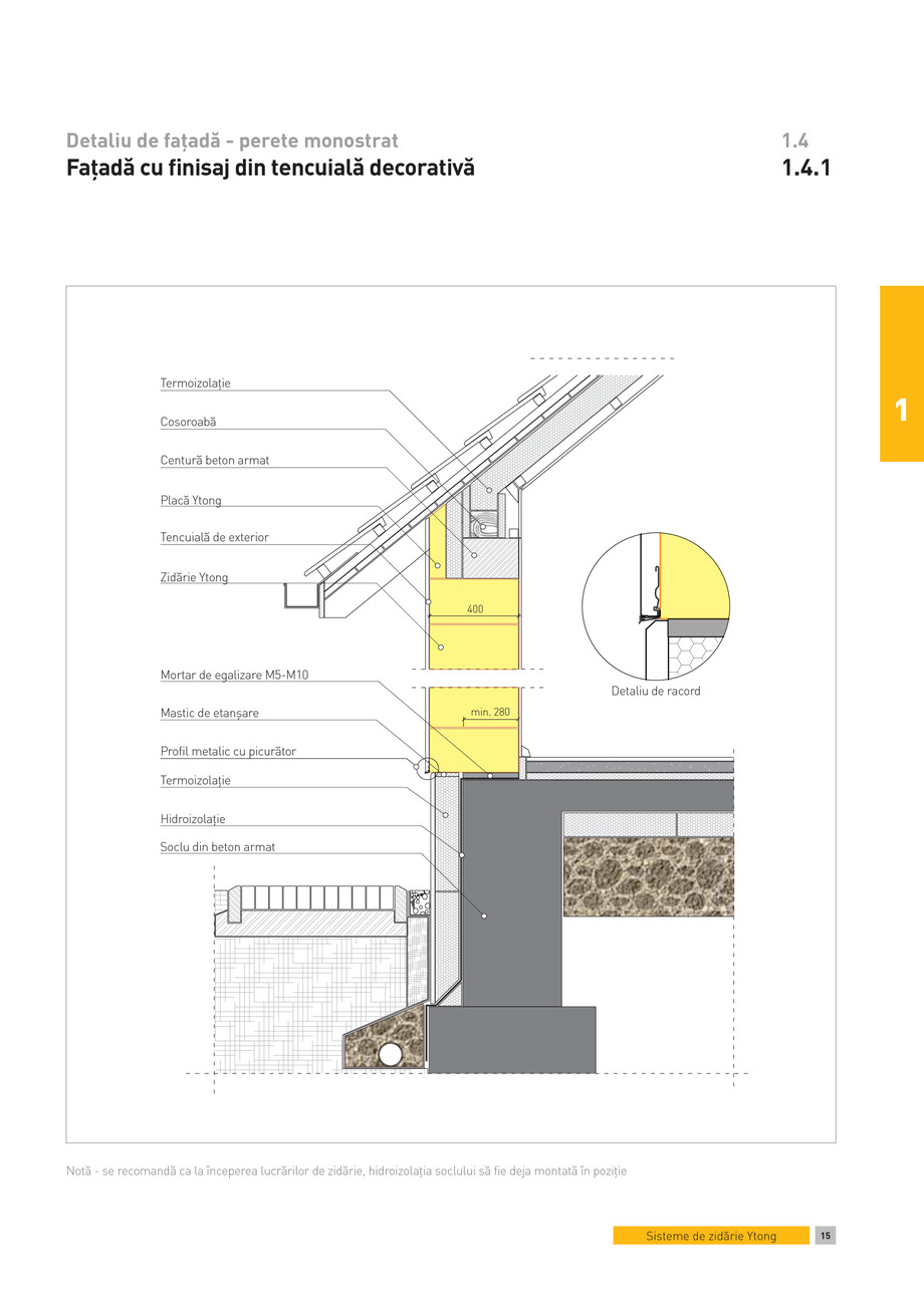 Pagina 1-CAD-PDF Detaliu de fatada - perete monostrat. Fatada cu finisaj din tencuială decorativa YTONG...