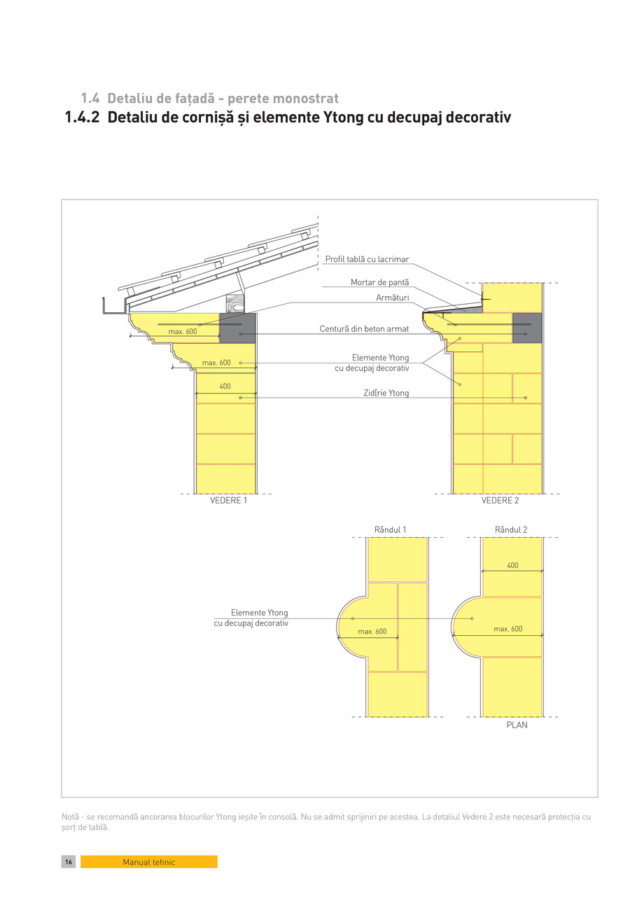 Pagina 1-CAD-PDF Detaliu de fatada - perete monostrat. Detaliu de cornisa si elemente Ytong cu decupaj...