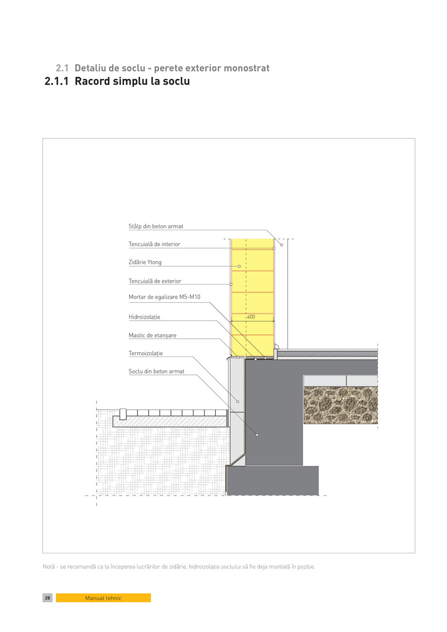 Pagina 1-CAD-PDF Detaliu de soclu - perete exterior monostrat. Racord simplu la soclu YTONG Detaliu de montaj...