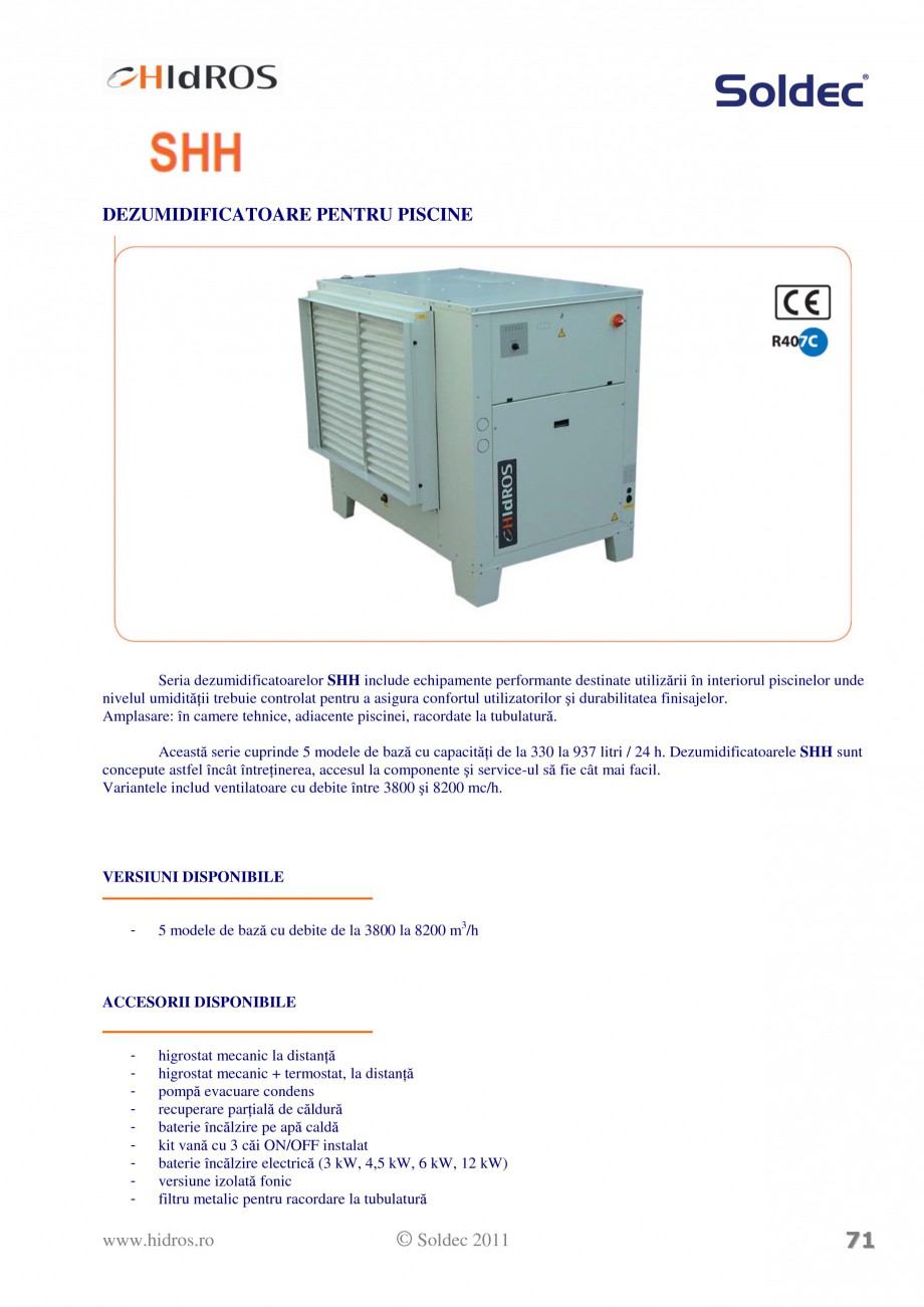Pagina 1-Centrala de dezumidificare pentru piscine sau depozite Soldec SHH Fisa tehnica Romana...