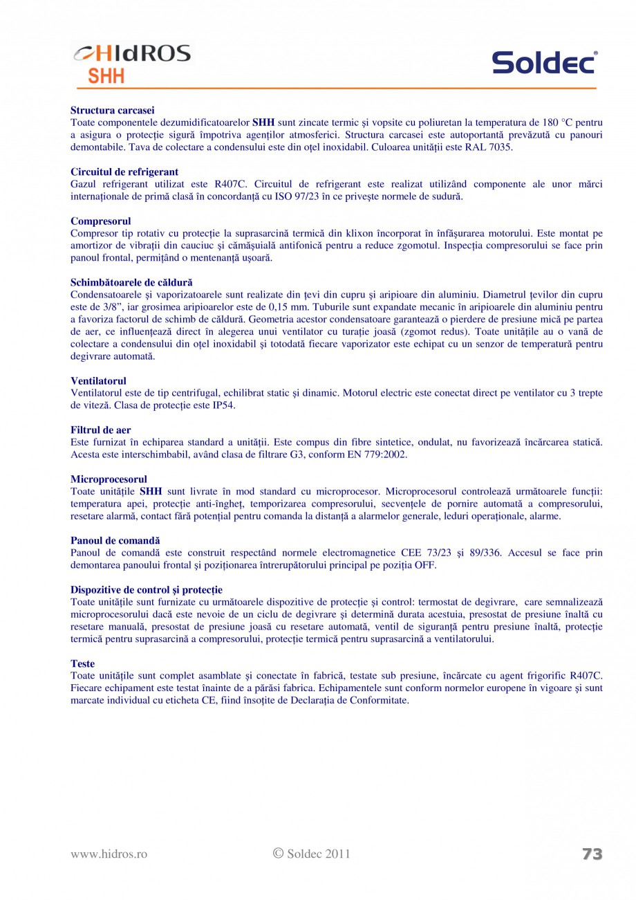 Pagina 3-Centrala de dezumidificare pentru piscine sau depozite Soldec SHH Fisa tehnica Romana e referă la...