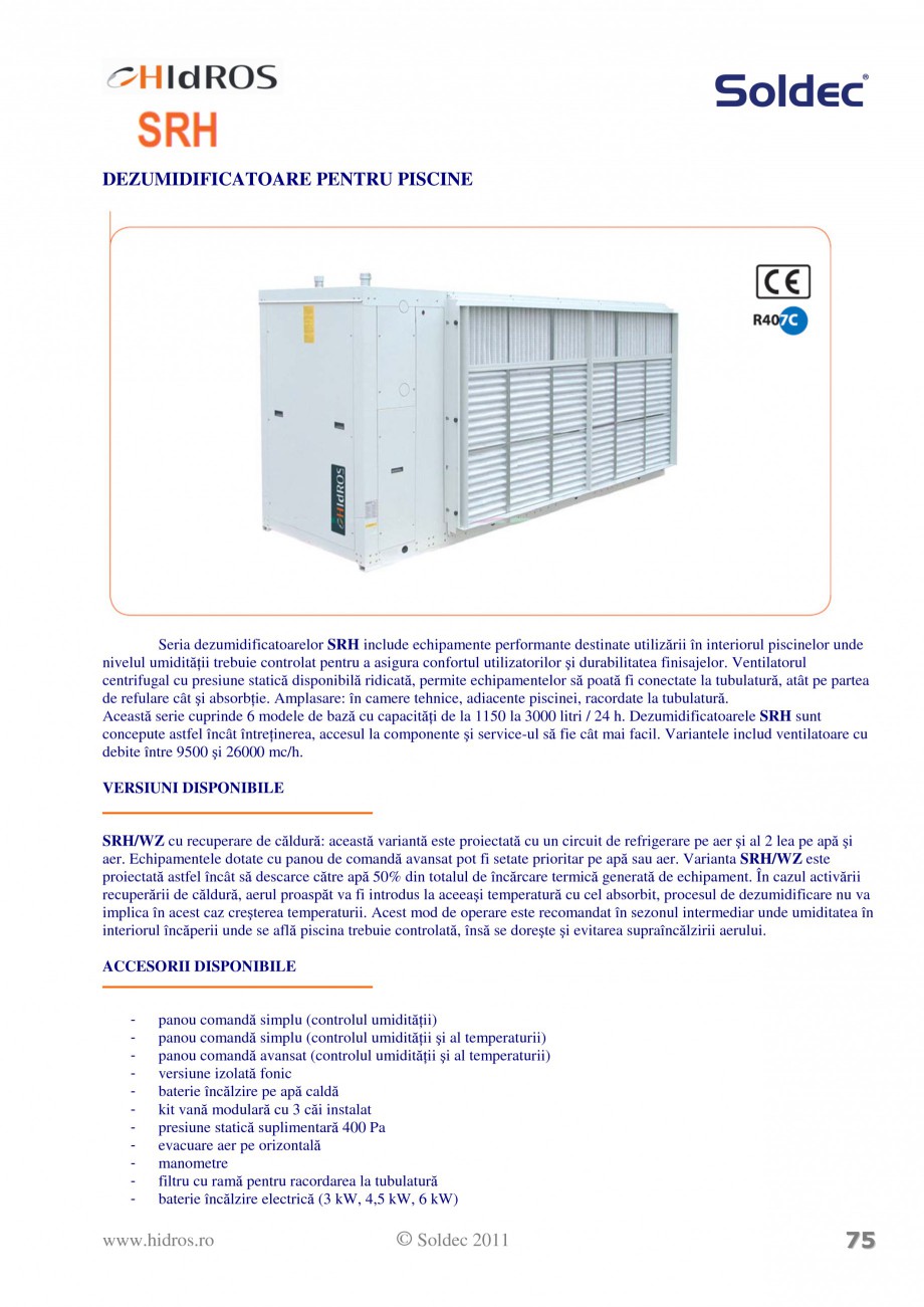 Pagina 1-Dezumidificator pentru piscine si depozite Soldec SRH Fisa tehnica Romana DEZUMIDIFICATOARE PENTRU...