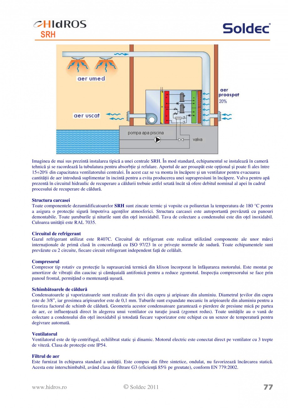 Pagina 3-Dezumidificator pentru piscine si depozite Soldec SRH Fisa tehnica Romana  racordarea la tubulatură...