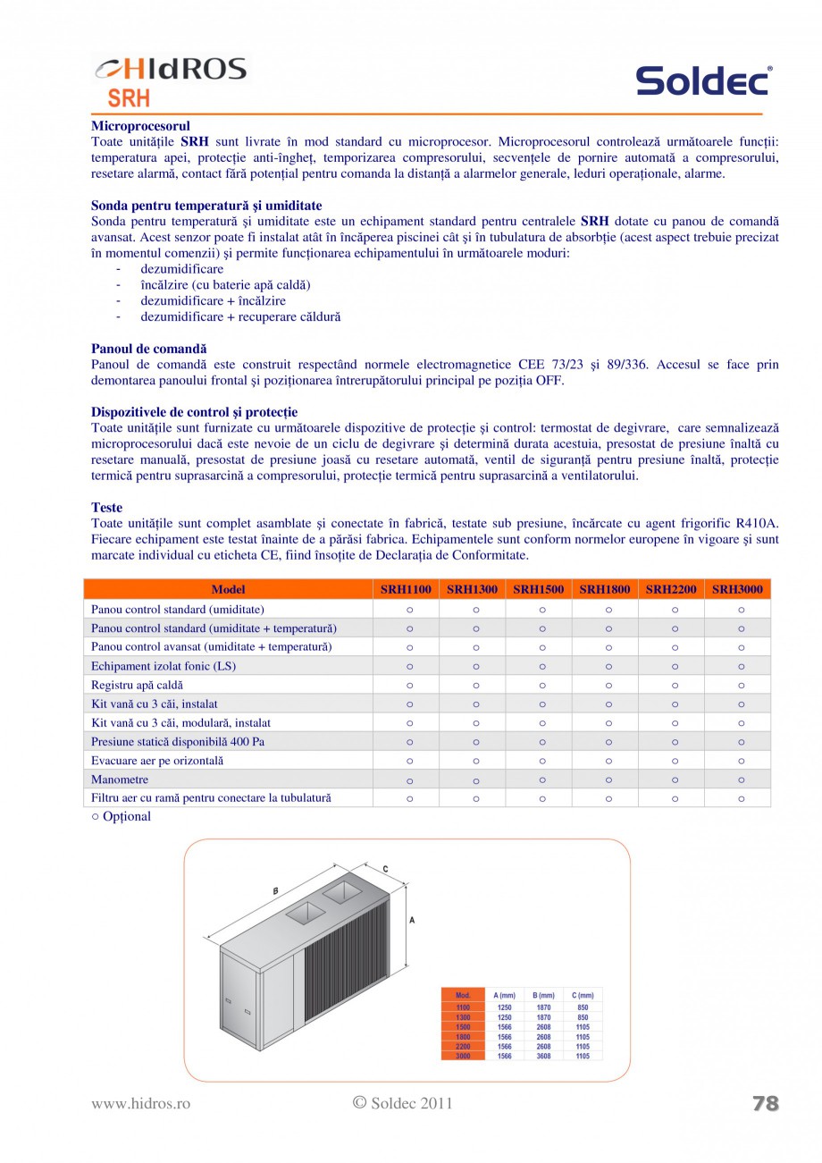 Pagina 4-Dezumidificator pentru piscine si depozite Soldec SRH Fisa tehnica Romana 0-36 50-99 50-99 770 830...