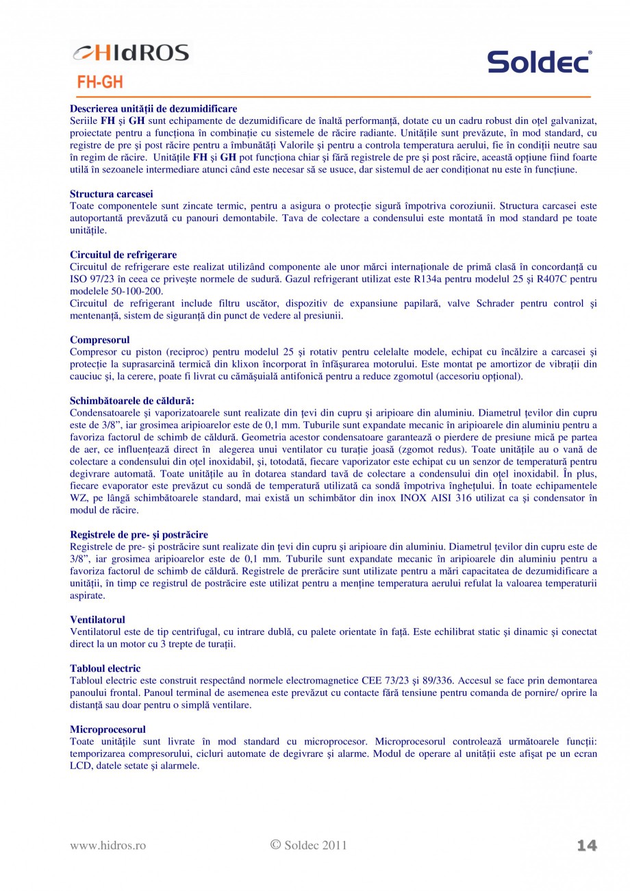 Pagina 3-Dezumidificatoare incastrabile pentru piscine Soldec FH GH Fisa tehnica Romana  Interval de...