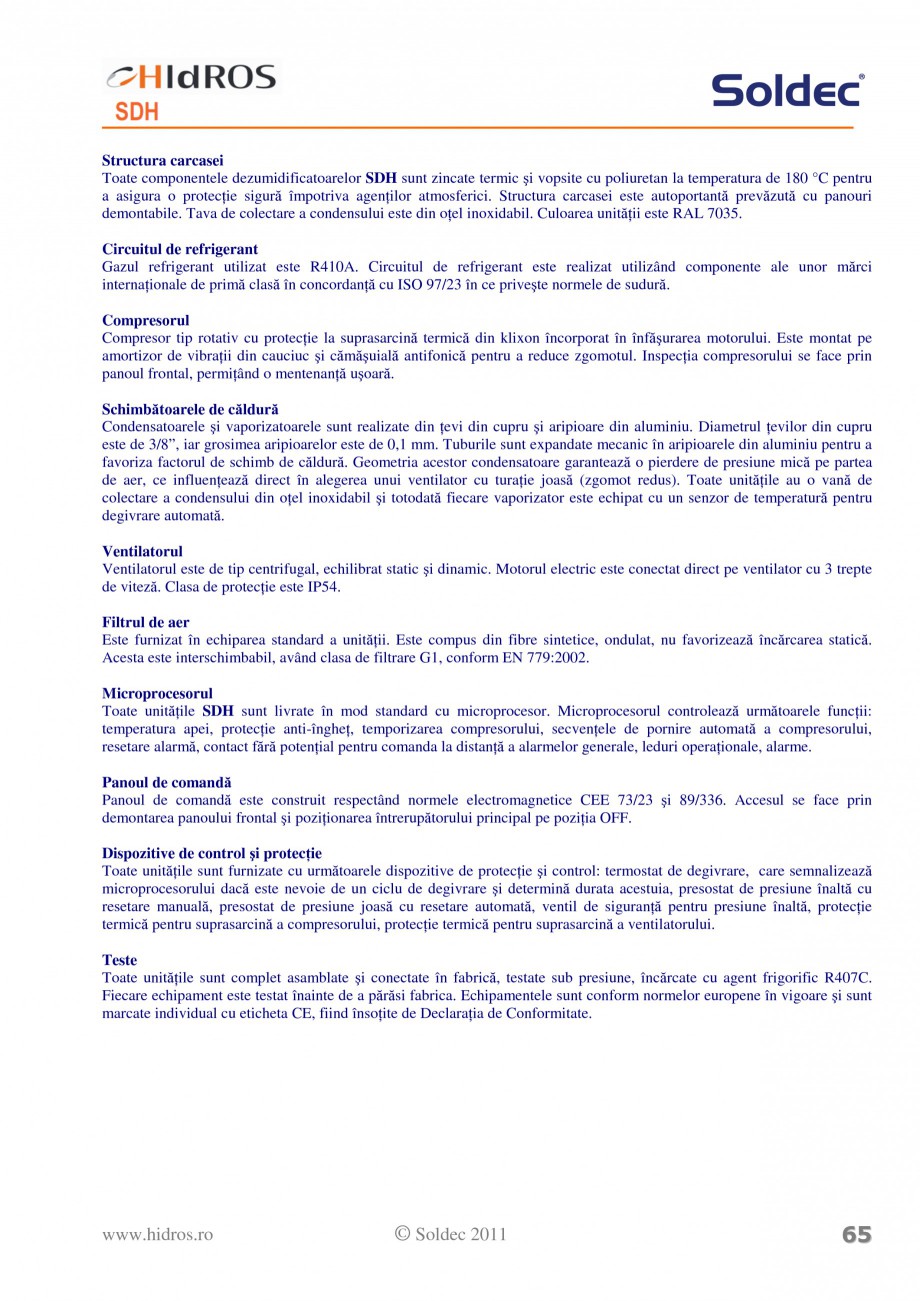 Pagina 3-Centrala de dezumidificare pentru piscine Soldec SDH Fisa tehnica Romana  unită ii este RAL 7035....