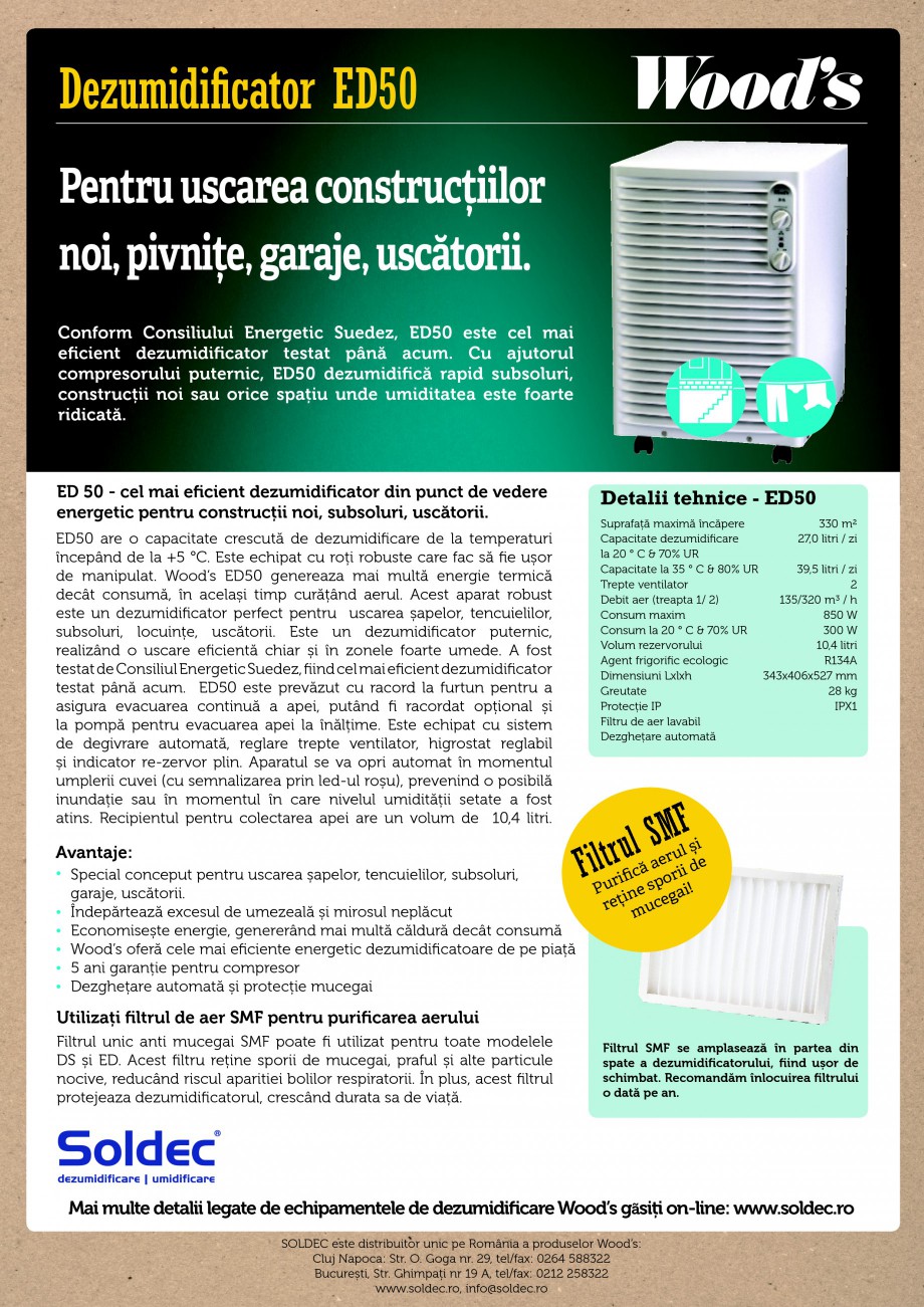Pagina 1-Dezumidificator profesional Wood's ED50 Fisa tehnica Romana Dezumidificator ED50
Pentru uscarea...