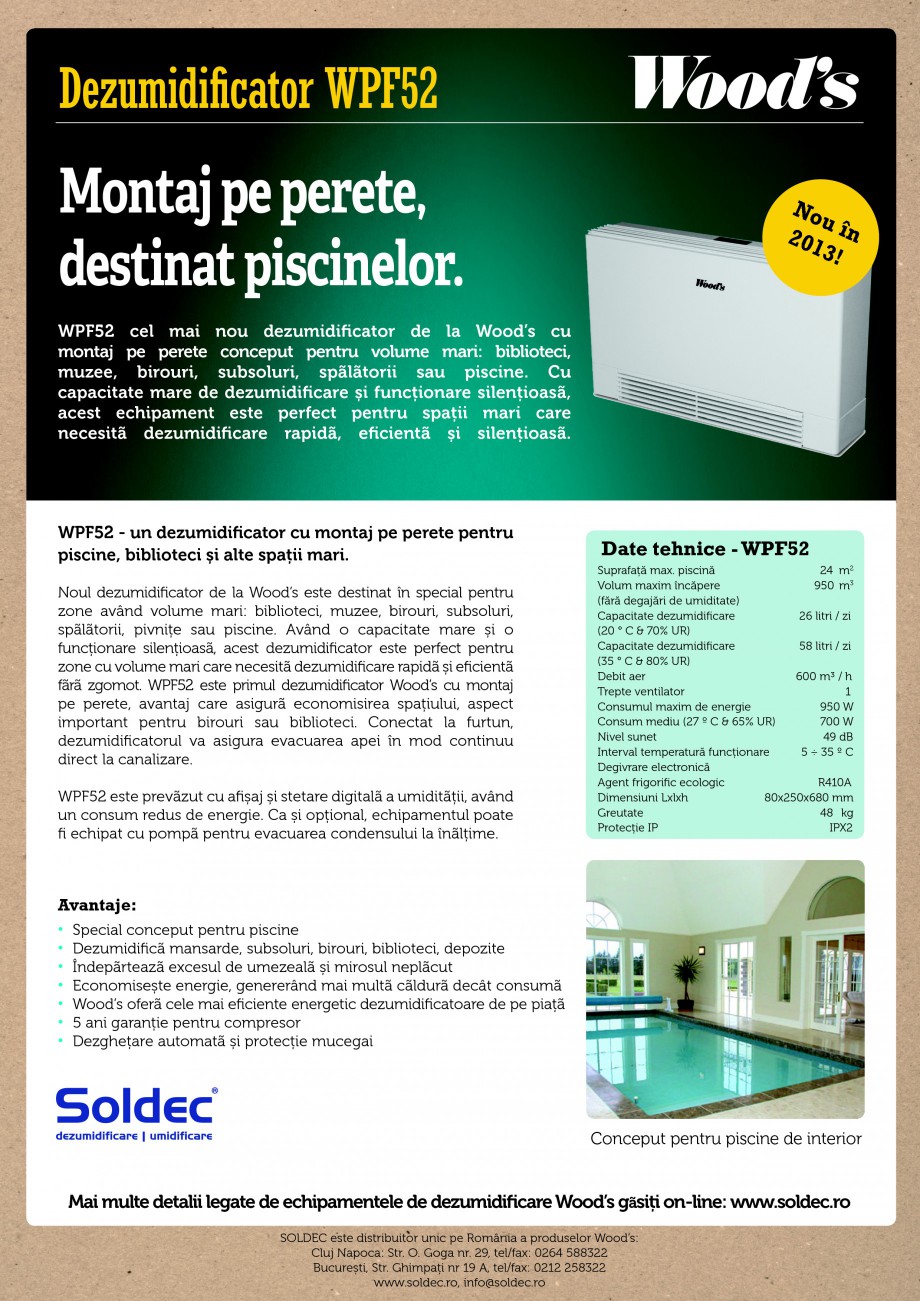 Pagina 1-Dezumidificator pentru piscine Wood's WPF52 Fisa tehnica Romana Dezumidificator WPF52

Montaj...