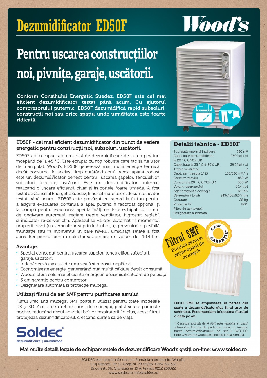 Pagina 1-Dezumidificator profesional Wood's ED50F Fisa tehnica Romana Dezumidificator ED50F
Pentru...