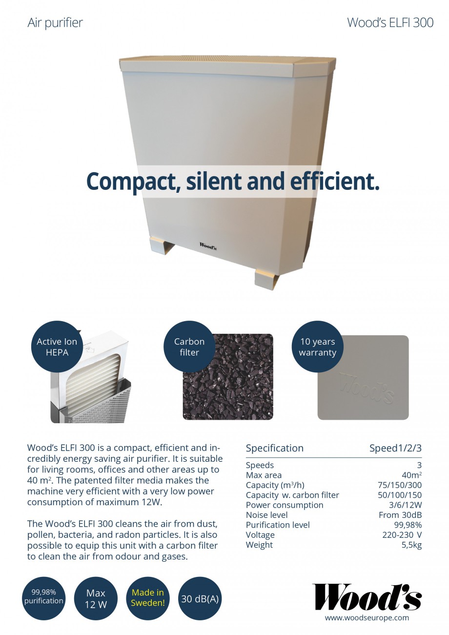 Pagina 1-Purificator aer Wood's ELFI 300 Fisa tehnica Engleza Air purifier

Wood’s ELFI 300

Compact, ...