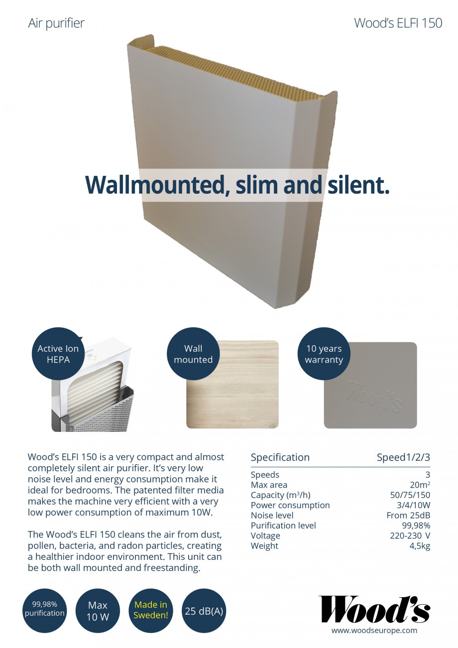 Pagina 1-Purificator aer Wood's ELFI 150 Fisa tehnica Engleza Air purifier

Wood’s ELFI 150
...