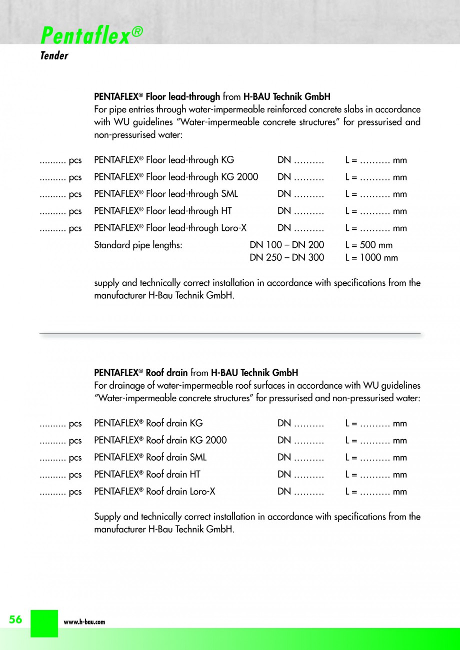 Pagina 58 - Hidroizolatie pentru rosturi de turnare H-BAU Technik PENTAFLEX Catalog, brosura Engleza...