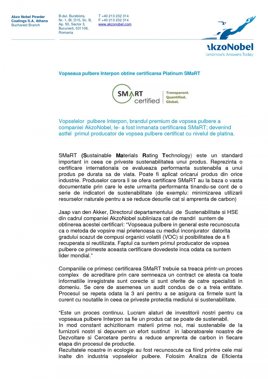 Pagina 1-Vopseaua pulbere Interpon obtine certificarea Platinum SMaRT INTERPON Interpon D RAL, Interpon D...