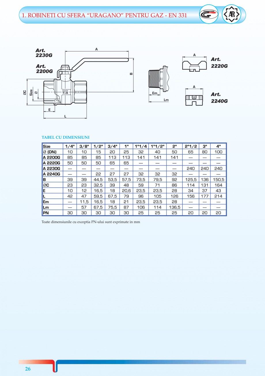 Pagina 4-Robineti pentru instalatii de gaz TIEMME TORNADO, URAGANO Catalog, brosura Romana RA “URAGANO”...