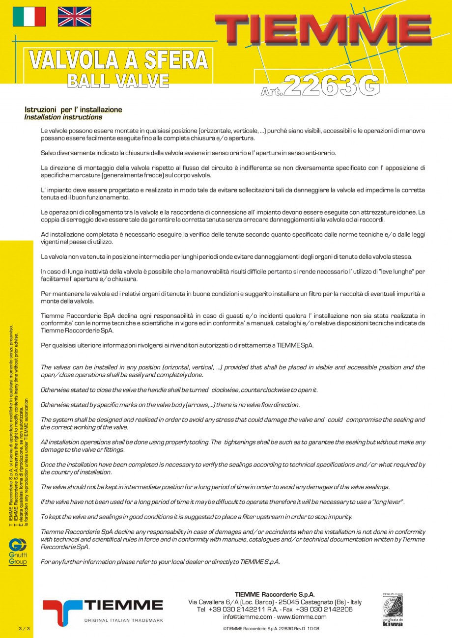 Pagina 3-Robinet cu sfera pentru gaz TIEMME TORNADO Fisa tehnica Romana 