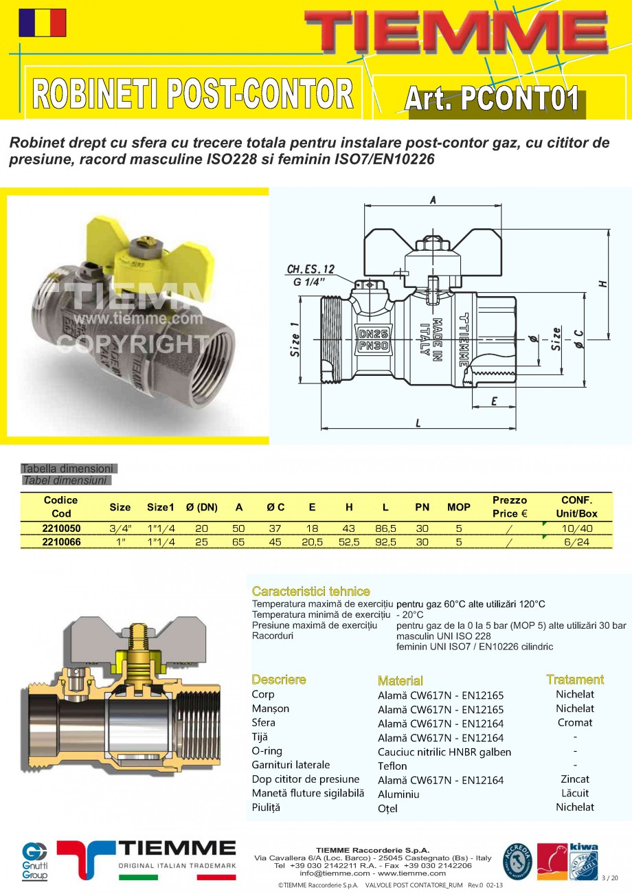 Pagina 3-Robineti de gaz pentru instalare post-control TIEMME PCONT01, PCONT01SER, PCONT02,  PCONT02SER,...