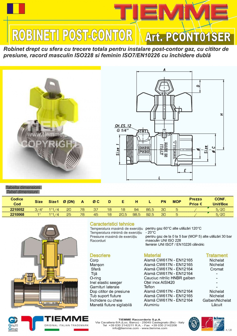 Pagina 4-Robineti de gaz pentru instalare post-control TIEMME PCONT01, PCONT01SER, PCONT02,  PCONT02SER,...