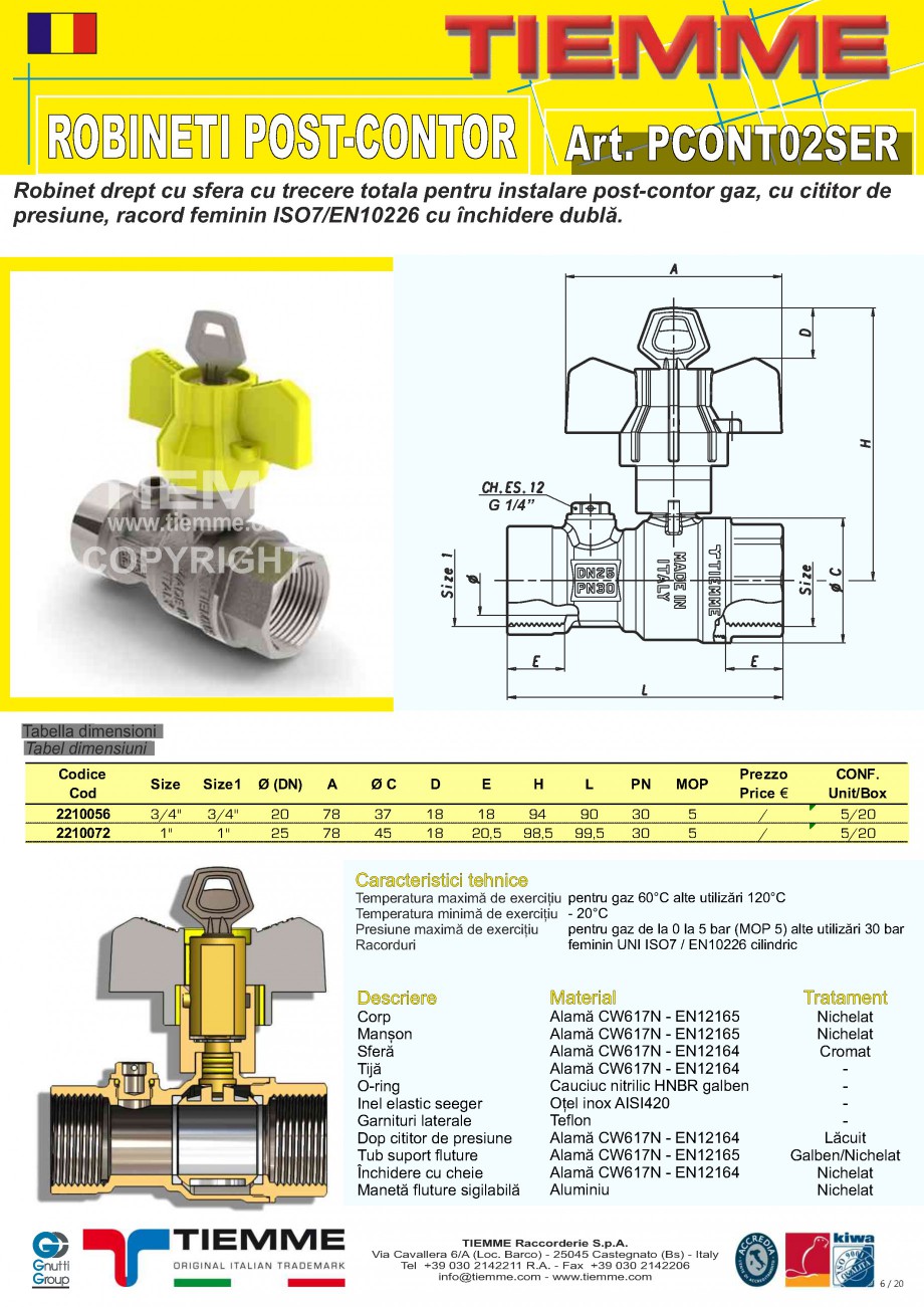 Pagina 6-Robineti de gaz pentru instalare post-control TIEMME PCONT01, PCONT01SER, PCONT02,  PCONT02SER,...