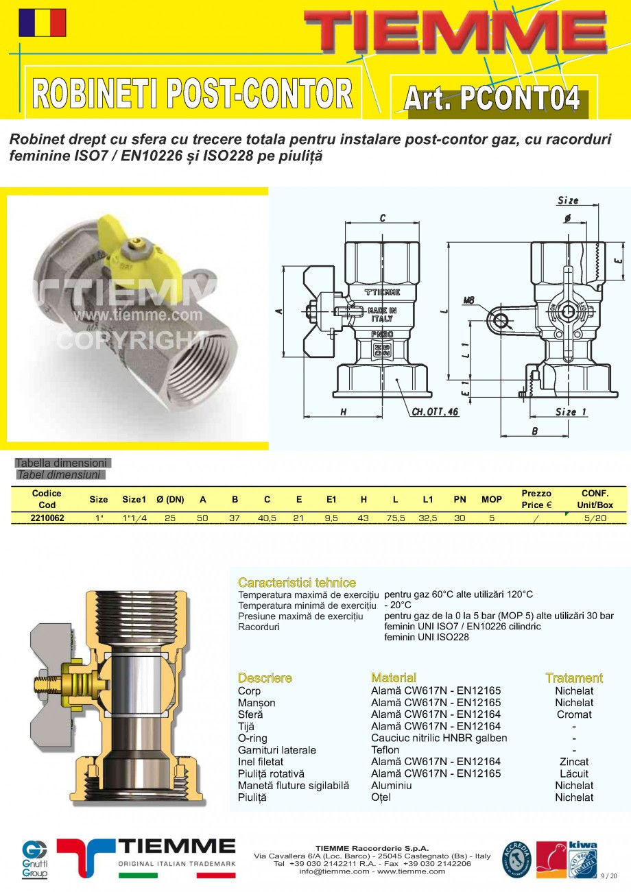 Pagina 9-Robineti de gaz pentru instalare post-control TIEMME PCONT01, PCONT01SER, PCONT02,  PCONT02SER,...