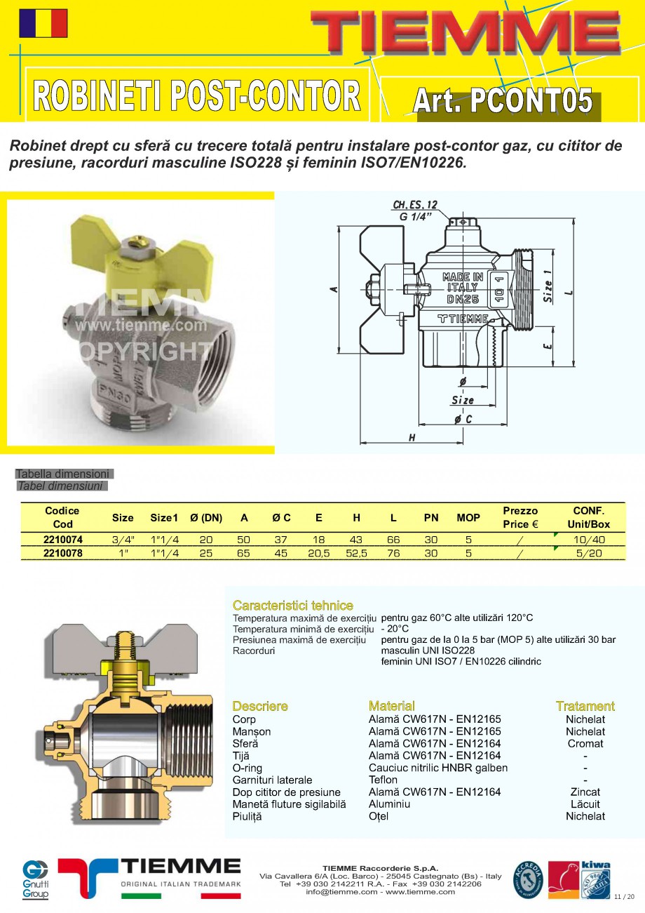 Pagina 11-Robineti de gaz pentru instalare post-control TIEMME PCONT01, PCONT01SER, PCONT02,  PCONT02SER,...