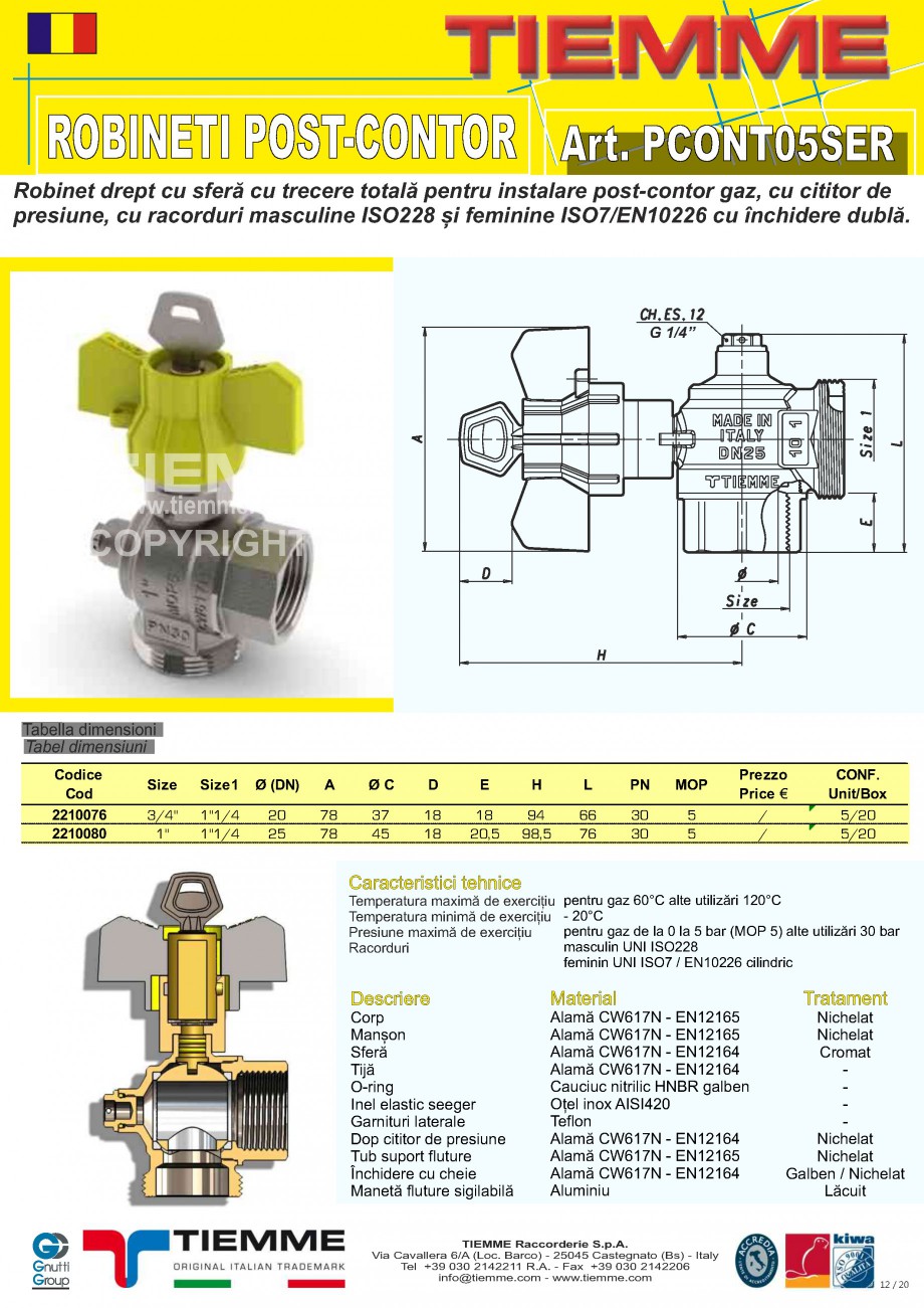 Pagina 12-Robineti de gaz pentru instalare post-control TIEMME PCONT01, PCONT01SER, PCONT02,  PCONT02SER,...
